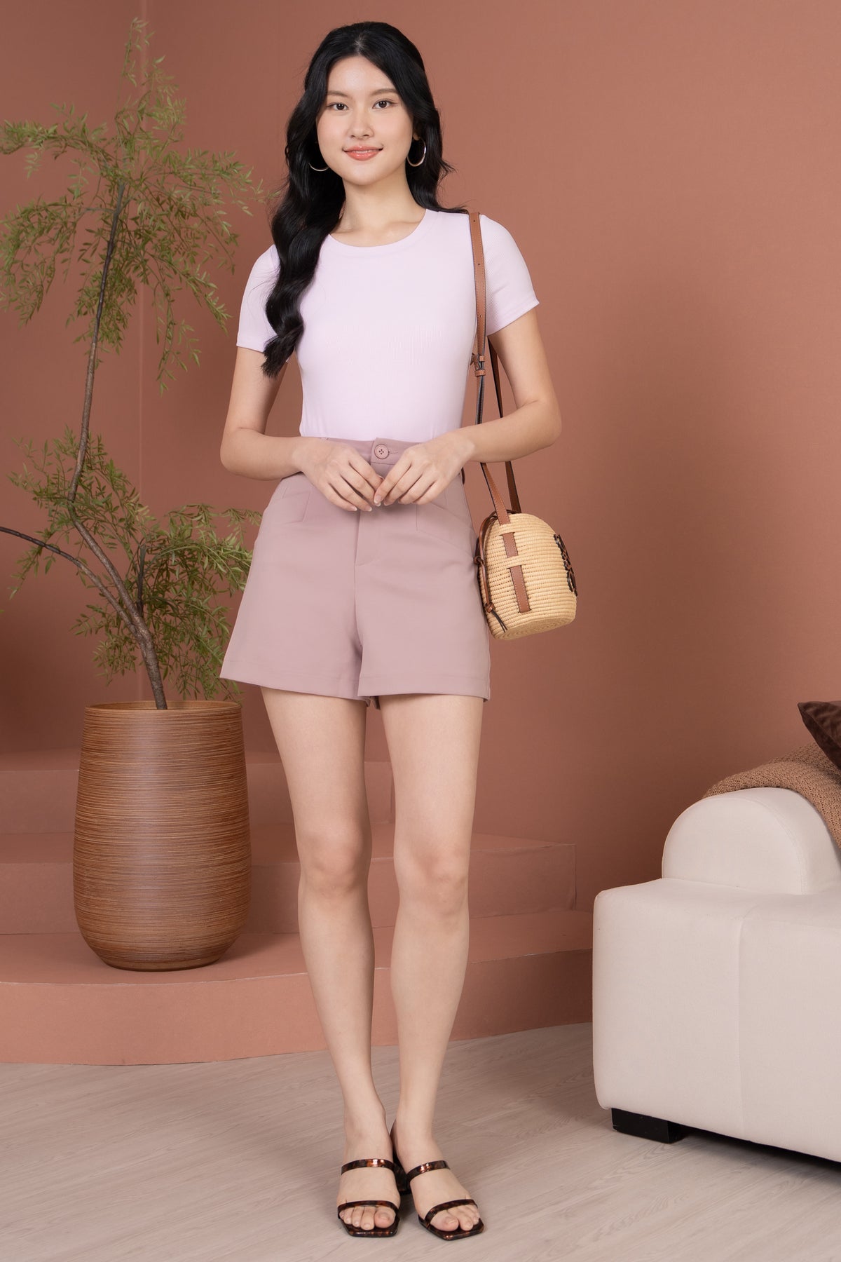 Basic Ribbed Tee in Soft Lavender