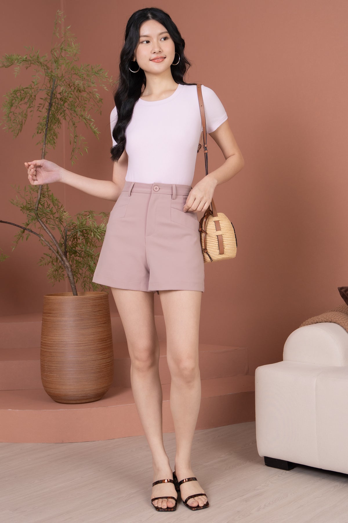 Basic Ribbed Tee in Soft Lavender