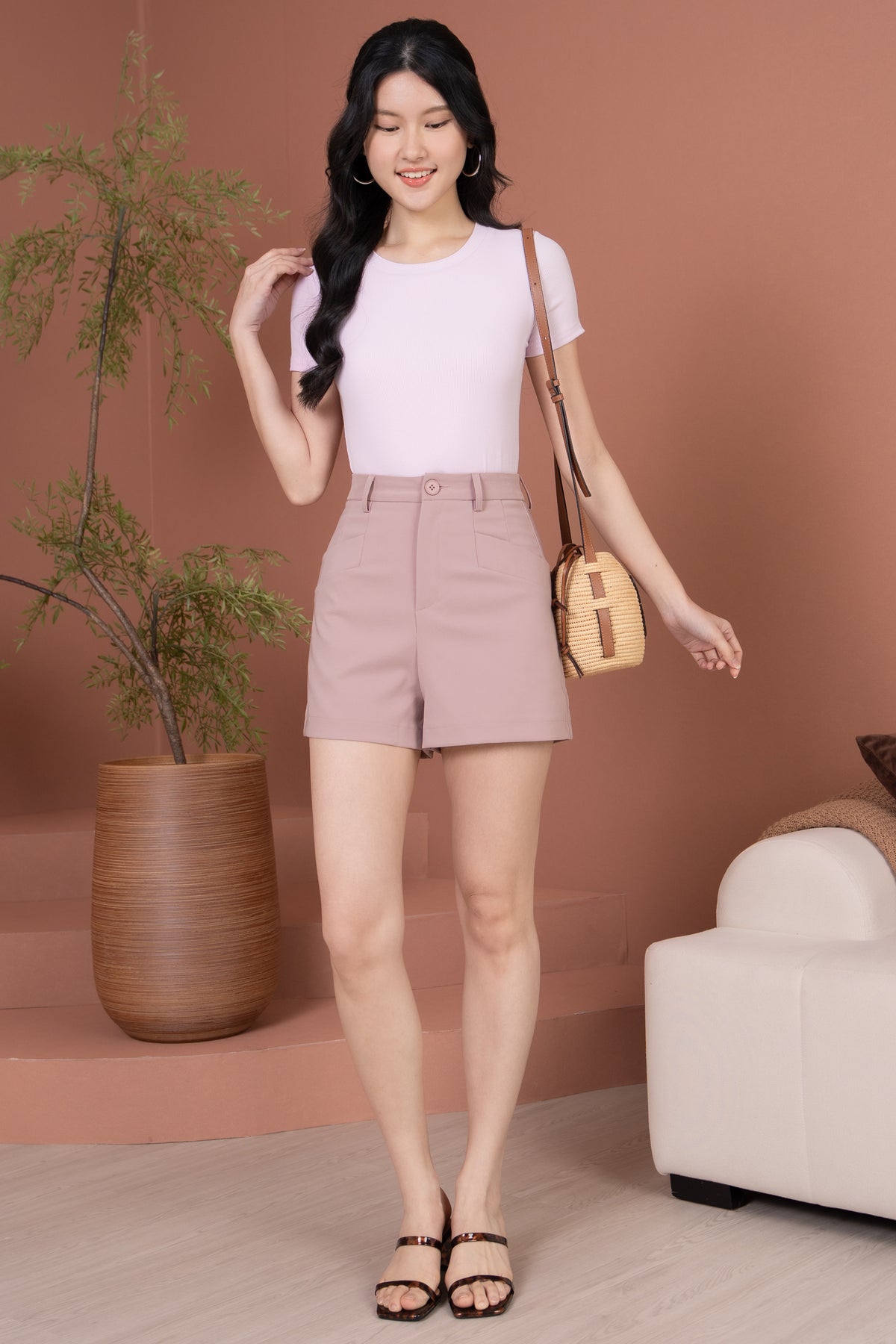 Basic Ribbed Tee in Soft Lavender