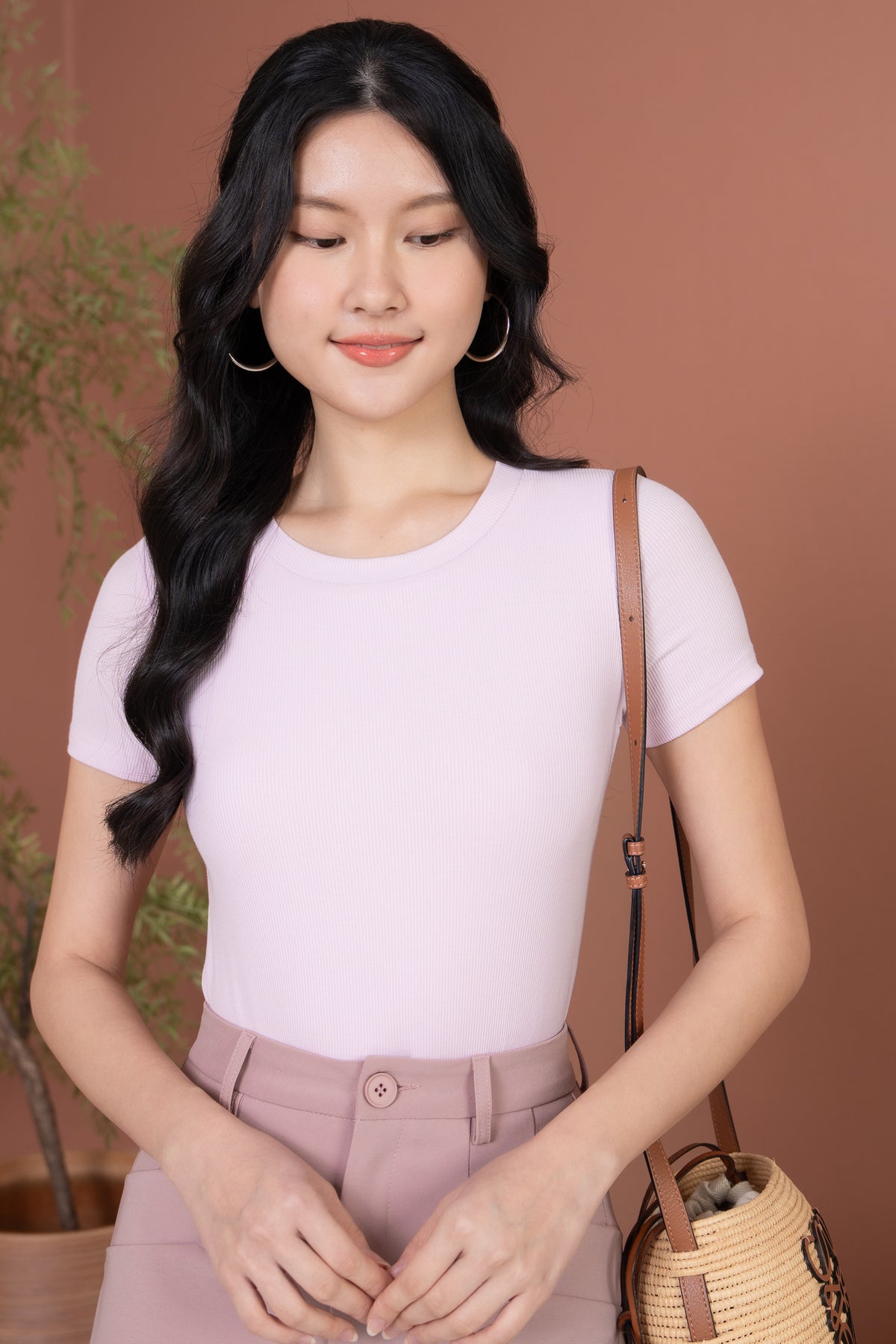 Basic Ribbed Tee in Soft Lavender