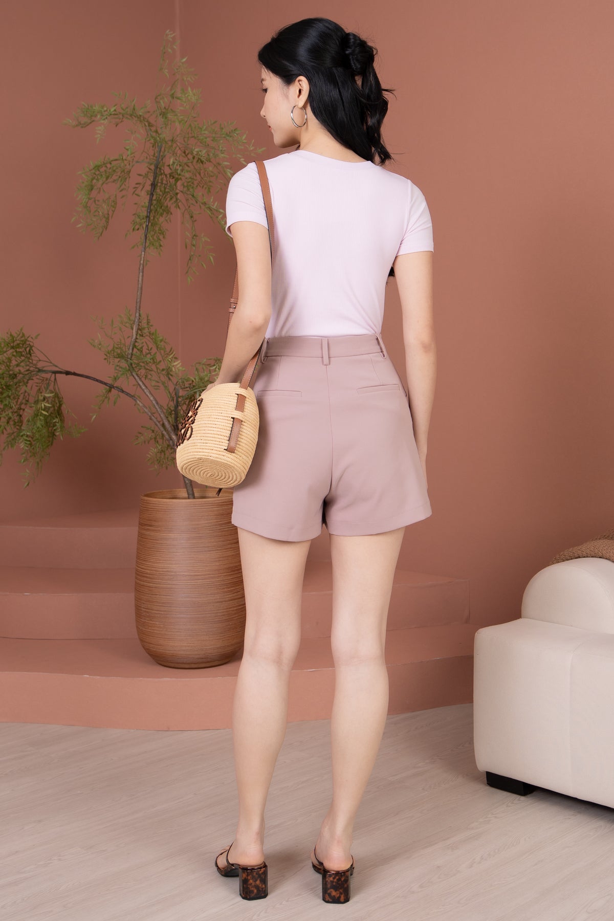 Basic Ribbed Tee in Soft Lavender