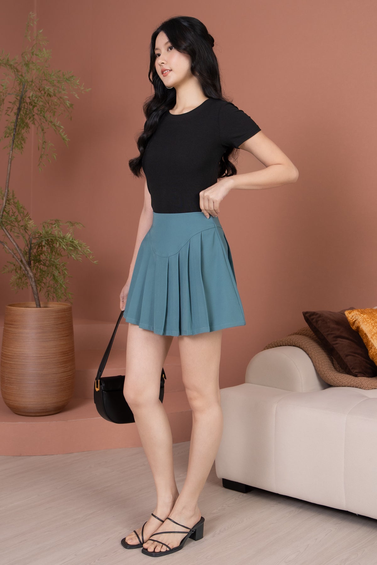 Erica Pleated Mini Skirt in Turquoise