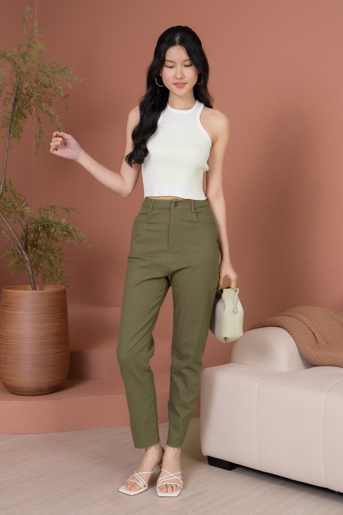 Lexi Ribbed Racer Top in White