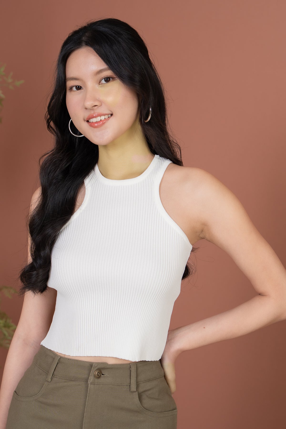 Lexi Ribbed Racer Top in White