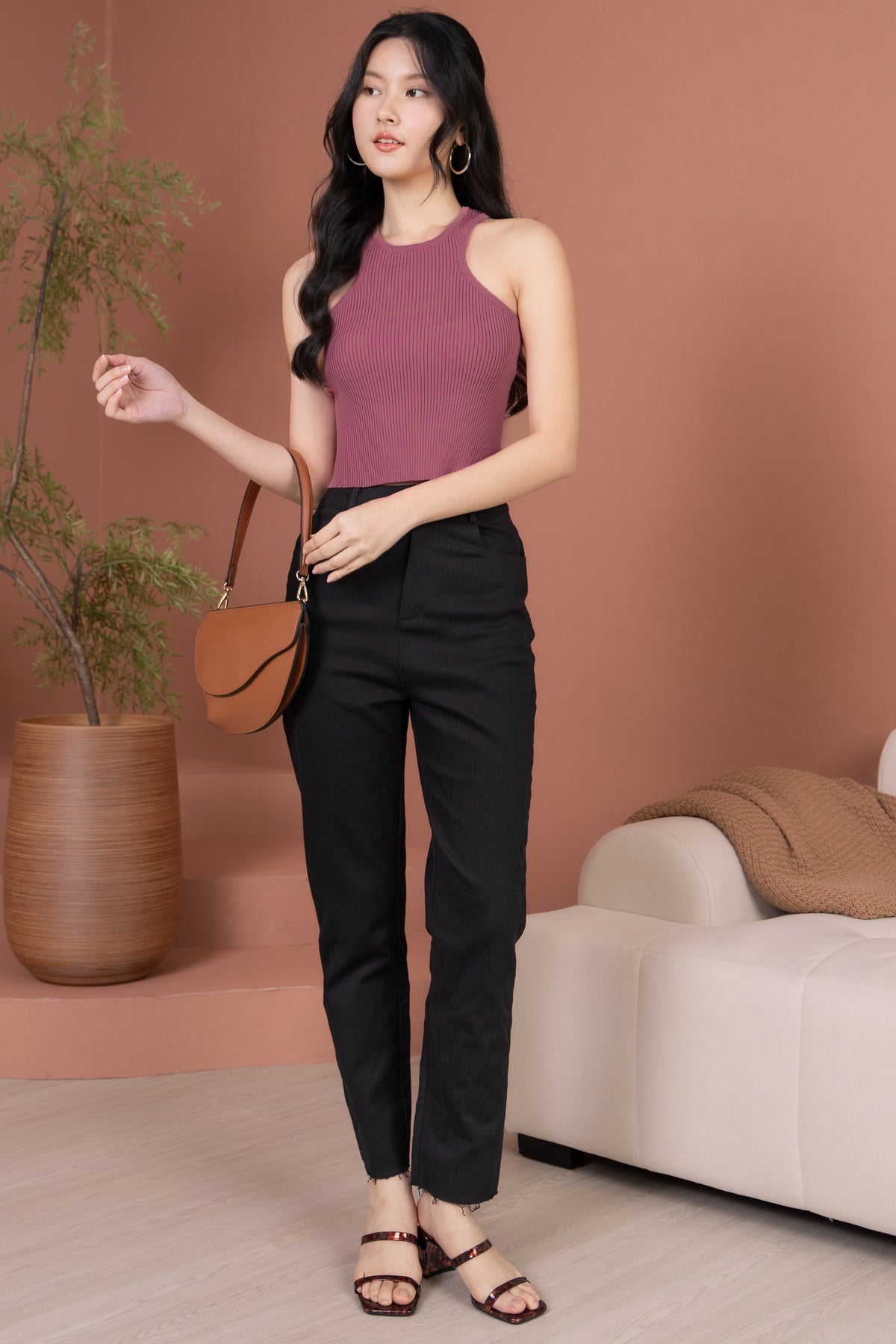 Lexi Ribbed Racer Top in Pink