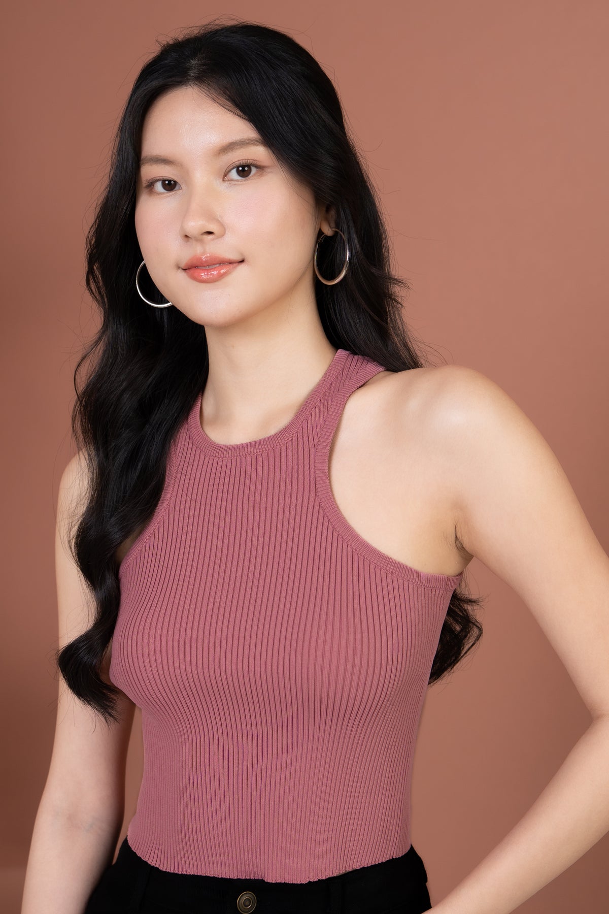 Lexi Ribbed Racer Top in Pink