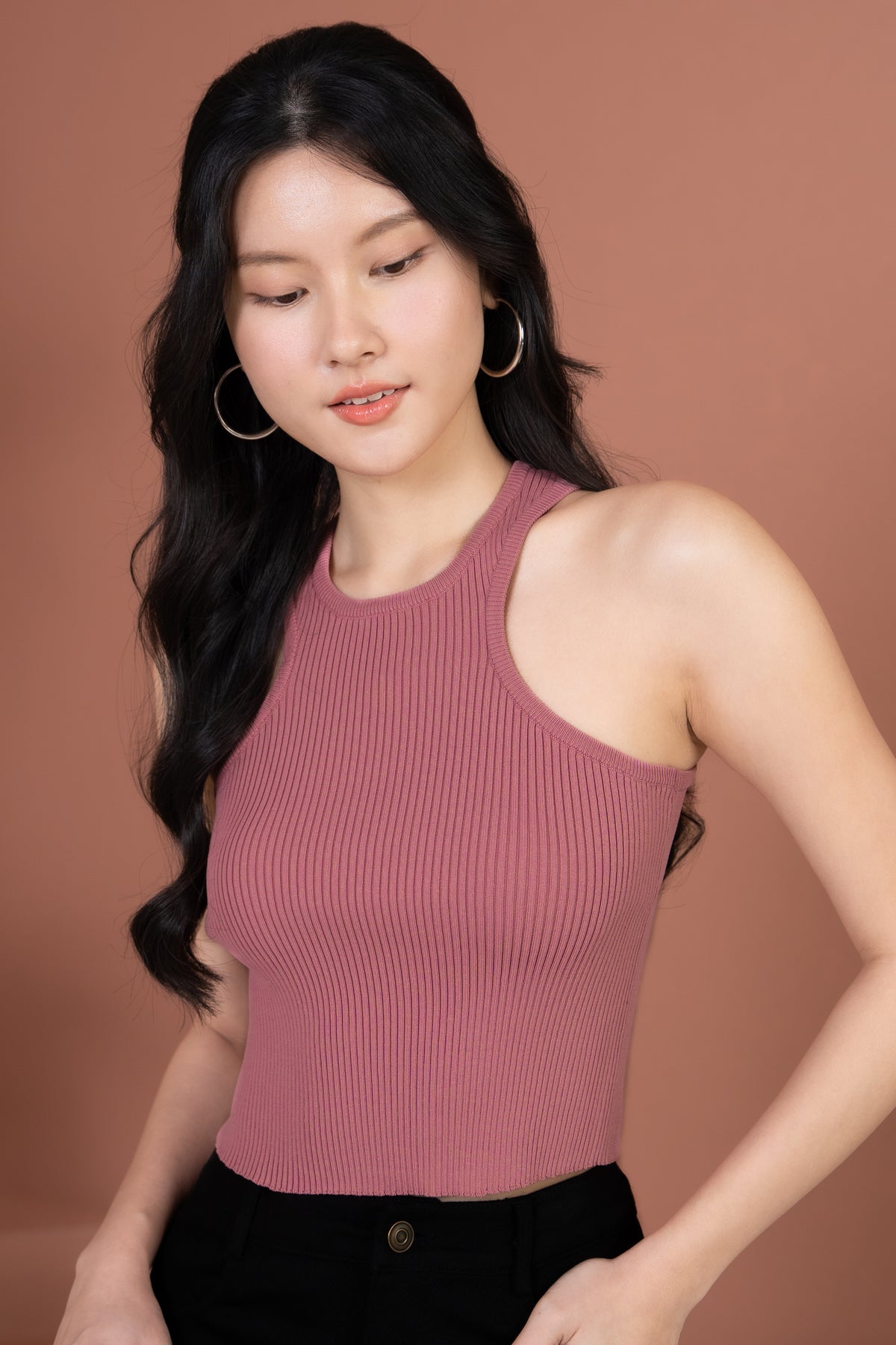 Lexi Ribbed Racer Top in Pink