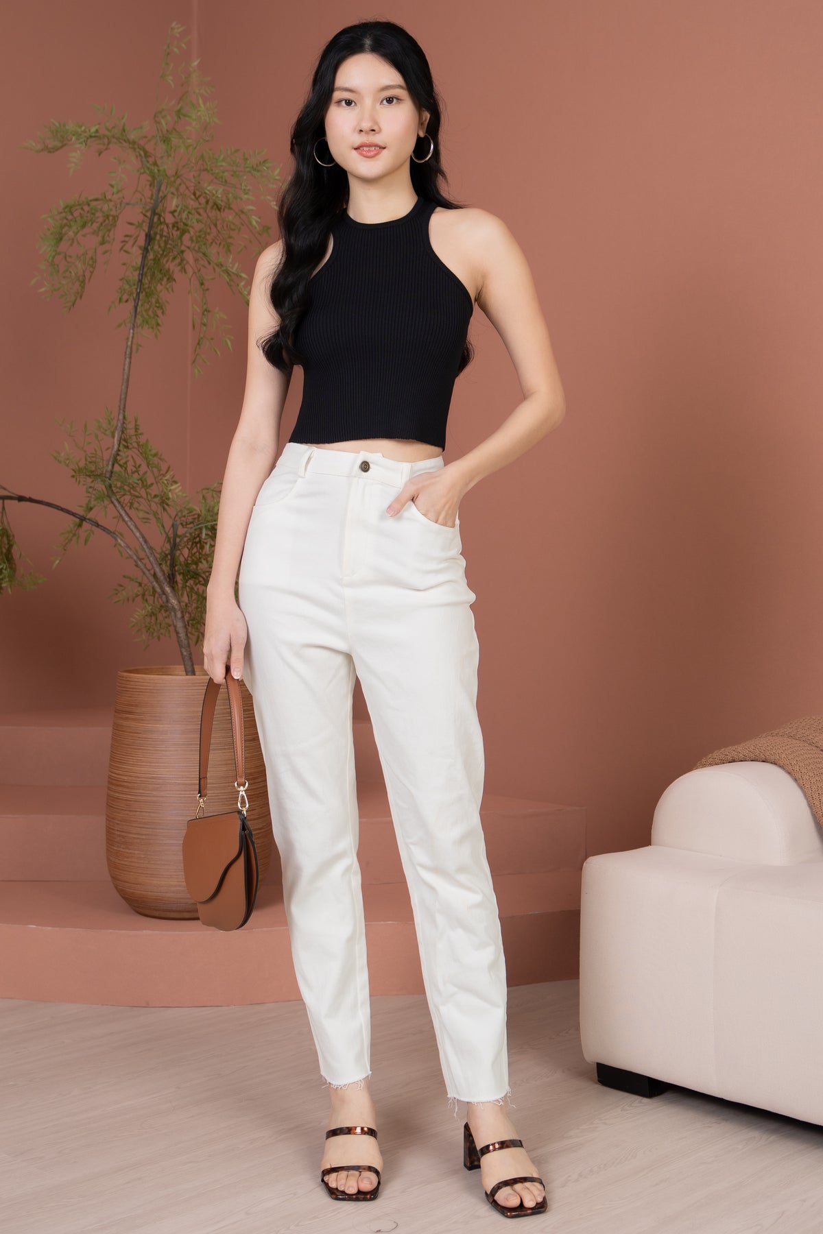 Simone High-Waisted Raw Hem Jeans in White