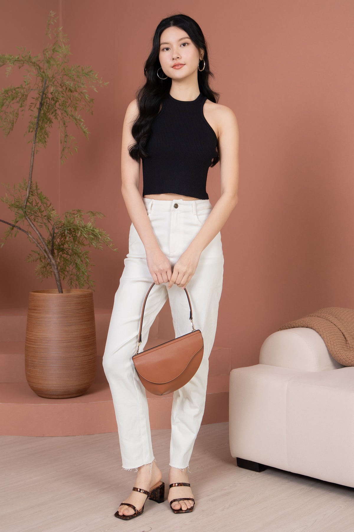 Lexi Ribbed Racer Top in Black