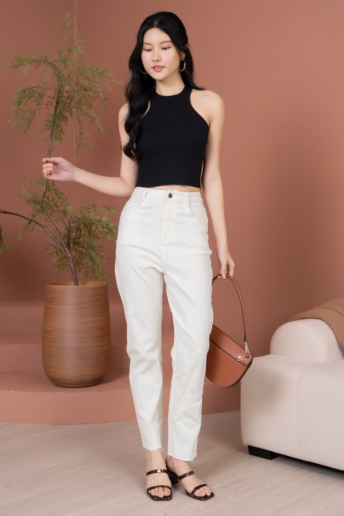 Simone High-Waisted Raw Hem Jeans in White