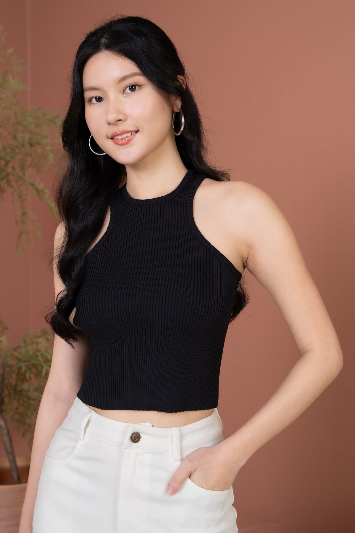 Lexi Ribbed Racer Top in Black