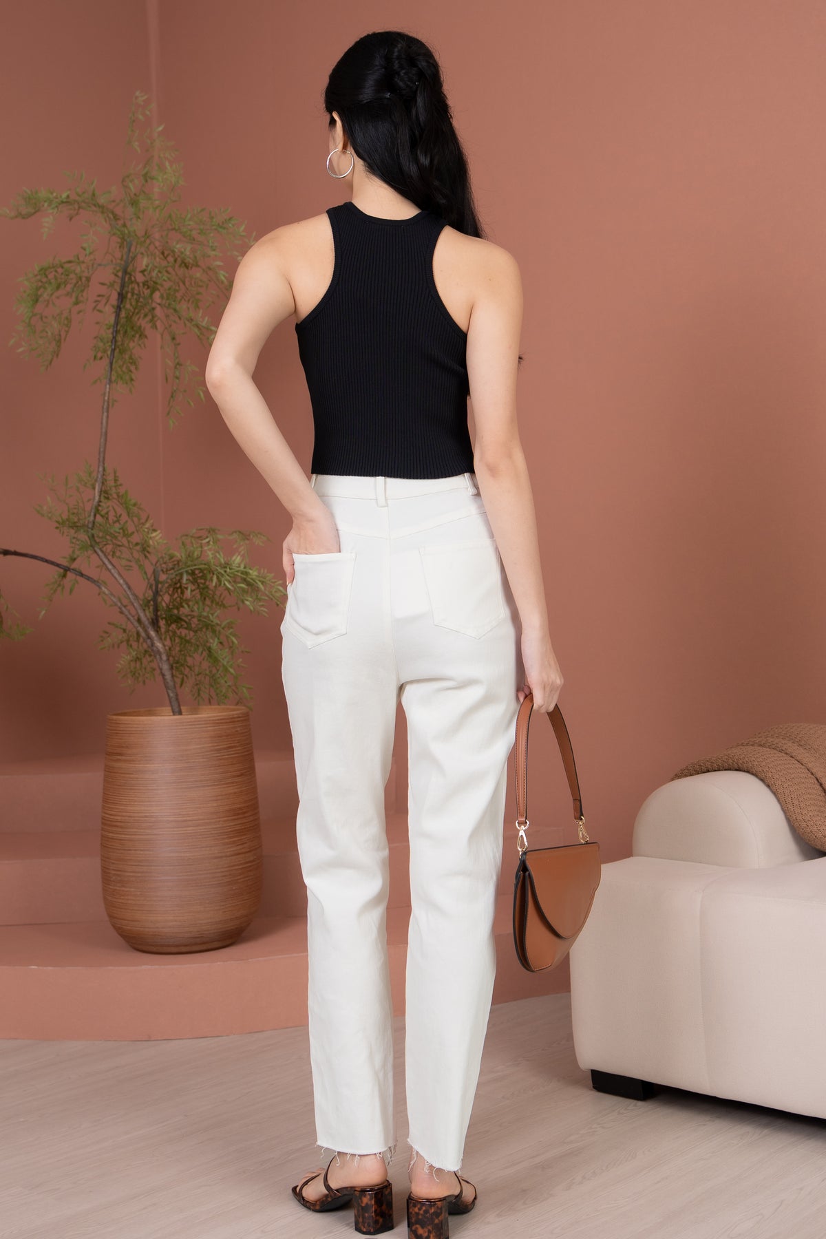 Simone High-Waisted Raw Hem Jeans in White