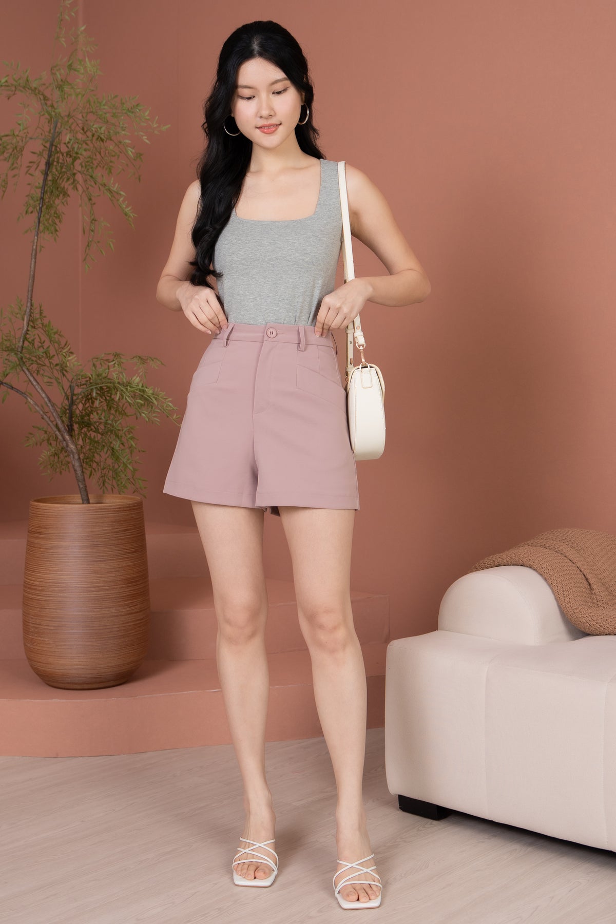 Evelyn Padded Tank Top in Grey