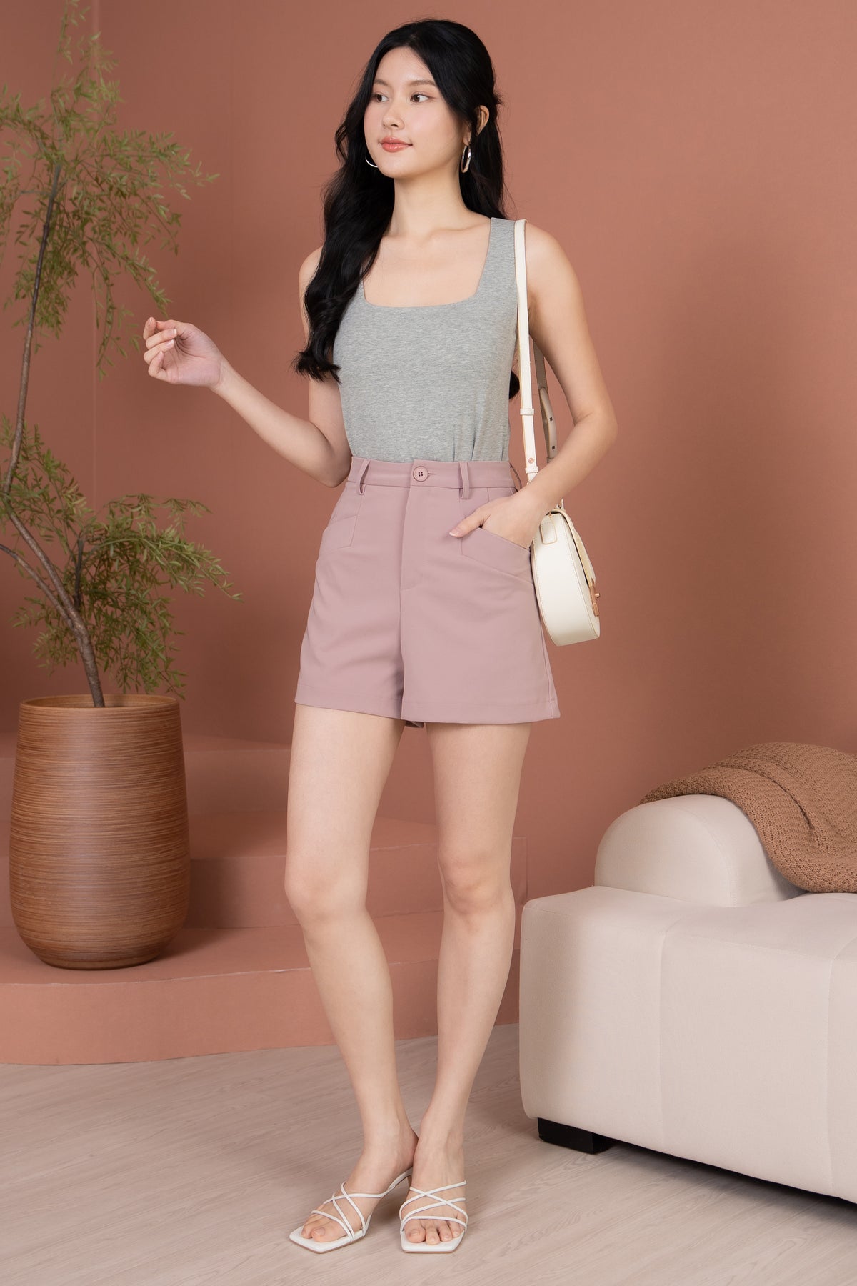 Evelyn Padded Tank Top in Grey