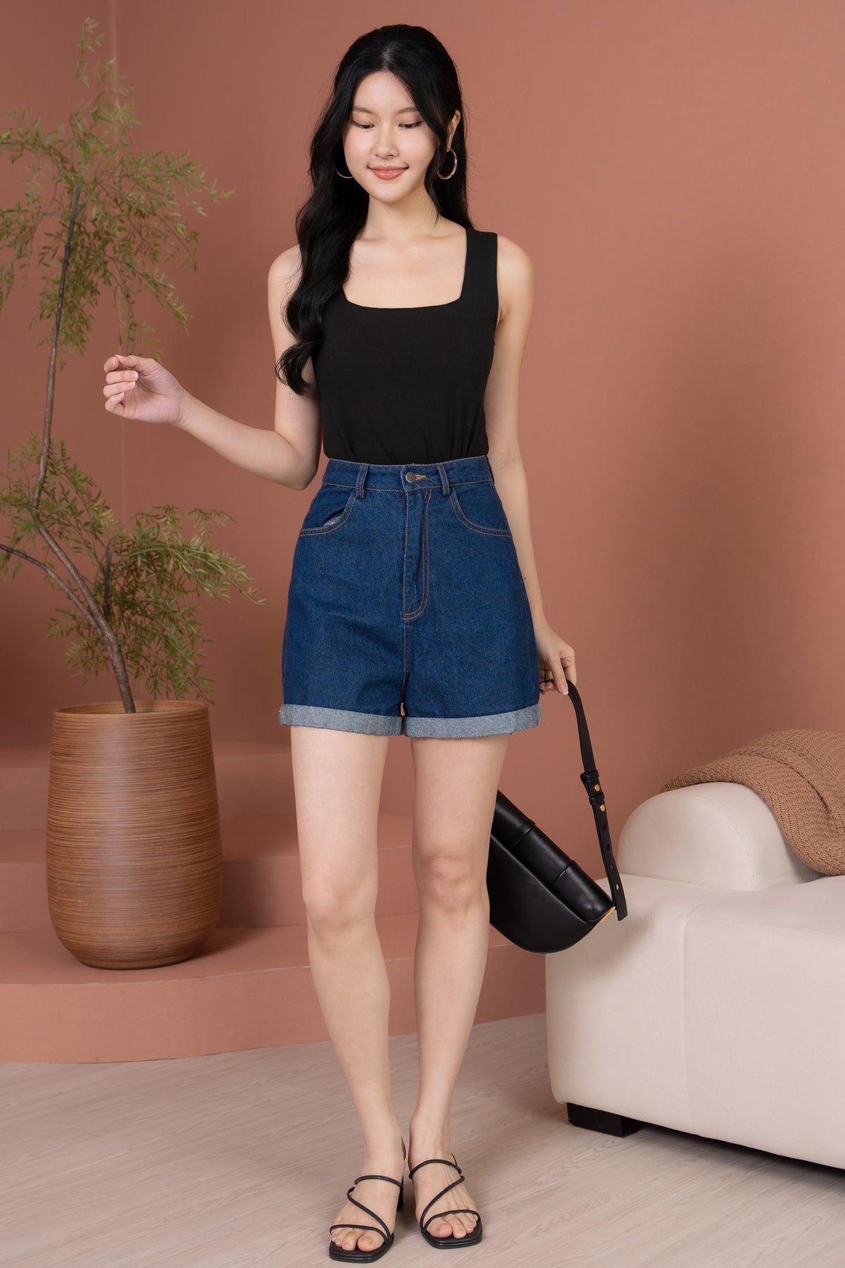 Evelyn Padded Tank Top in Black