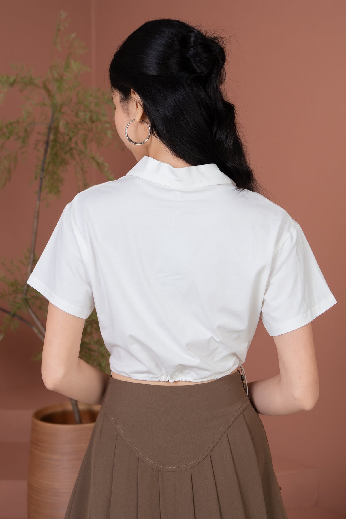 Brooke Zipper Collar Top in White