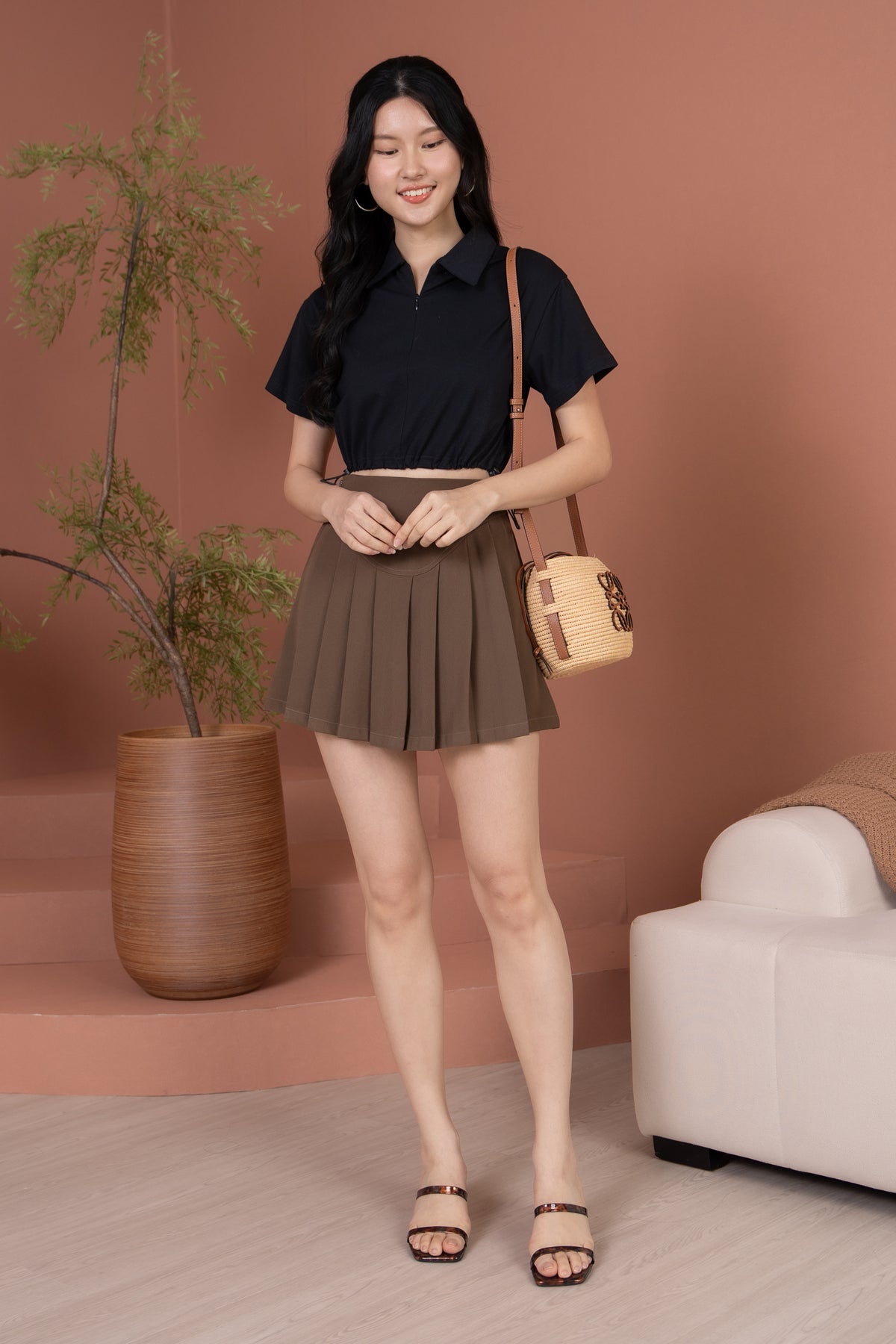 Brooke Zipper Collar Top in Black