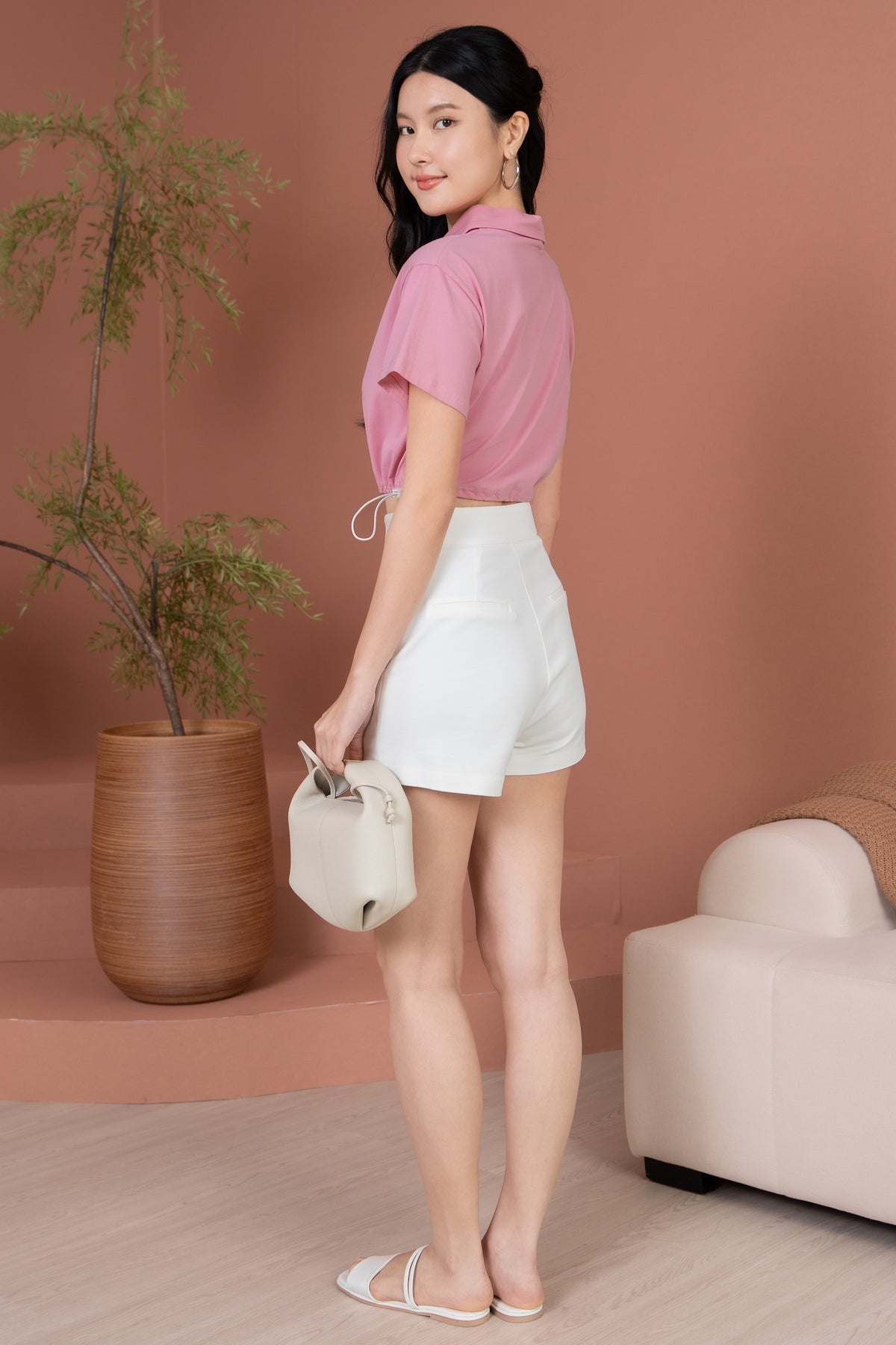 Brooke Zipper Collar Top in Pink