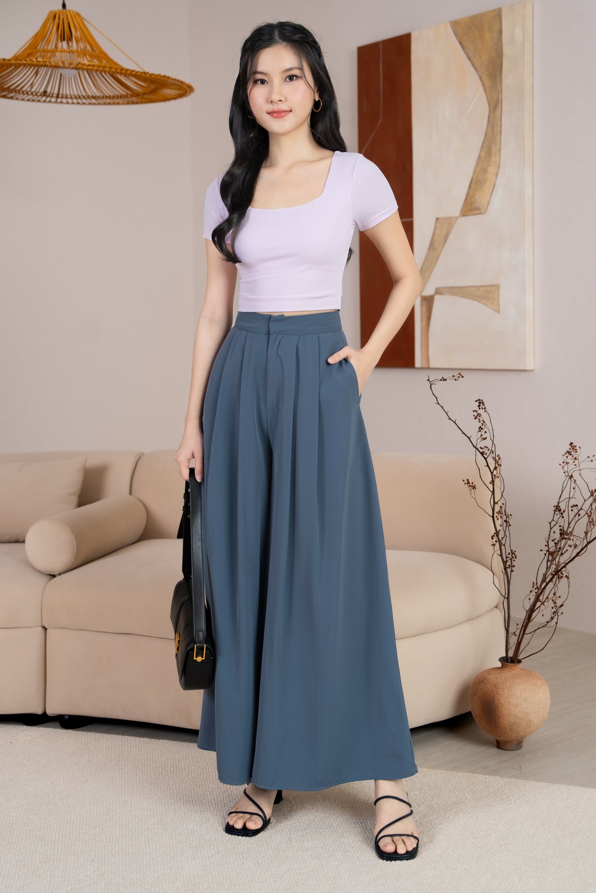 Serene Sleek Palazzo Pants in Steel Blue