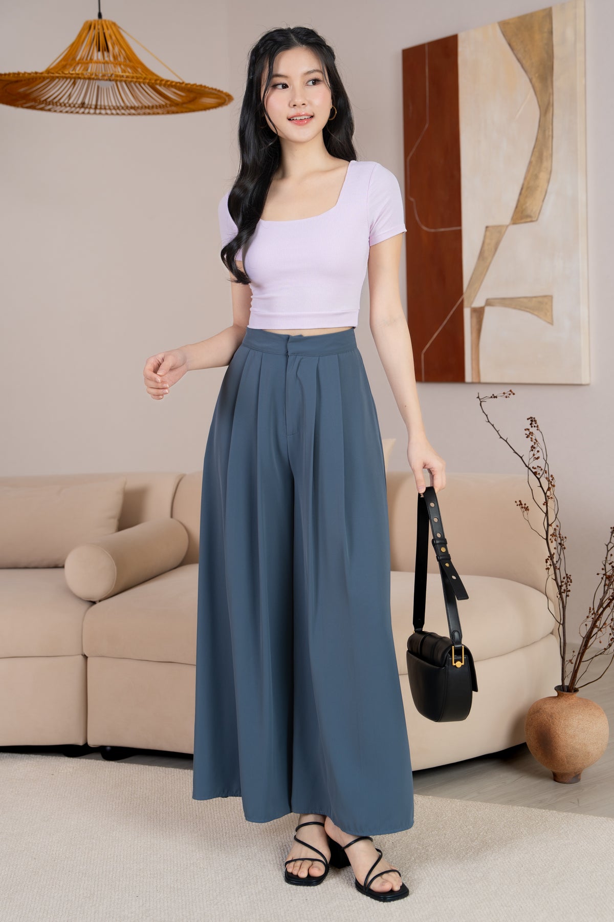 Serene Sleek Palazzo Pants in Steel Blue