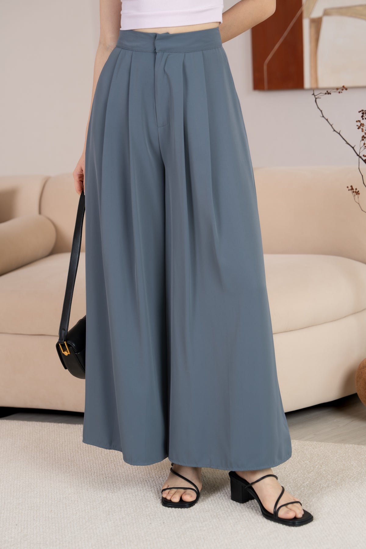 Serene Sleek Palazzo Pants in Steel Blue