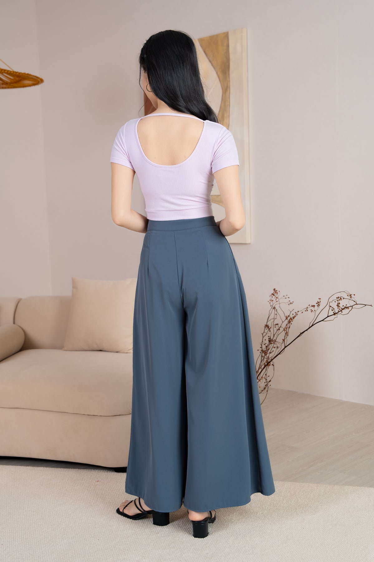Serene Sleek Palazzo Pants in Steel Blue