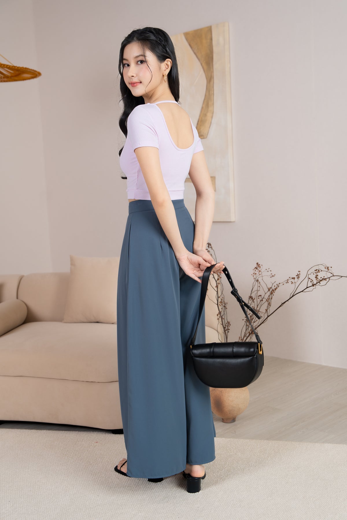 Serene Sleek Palazzo Pants in Steel Blue
