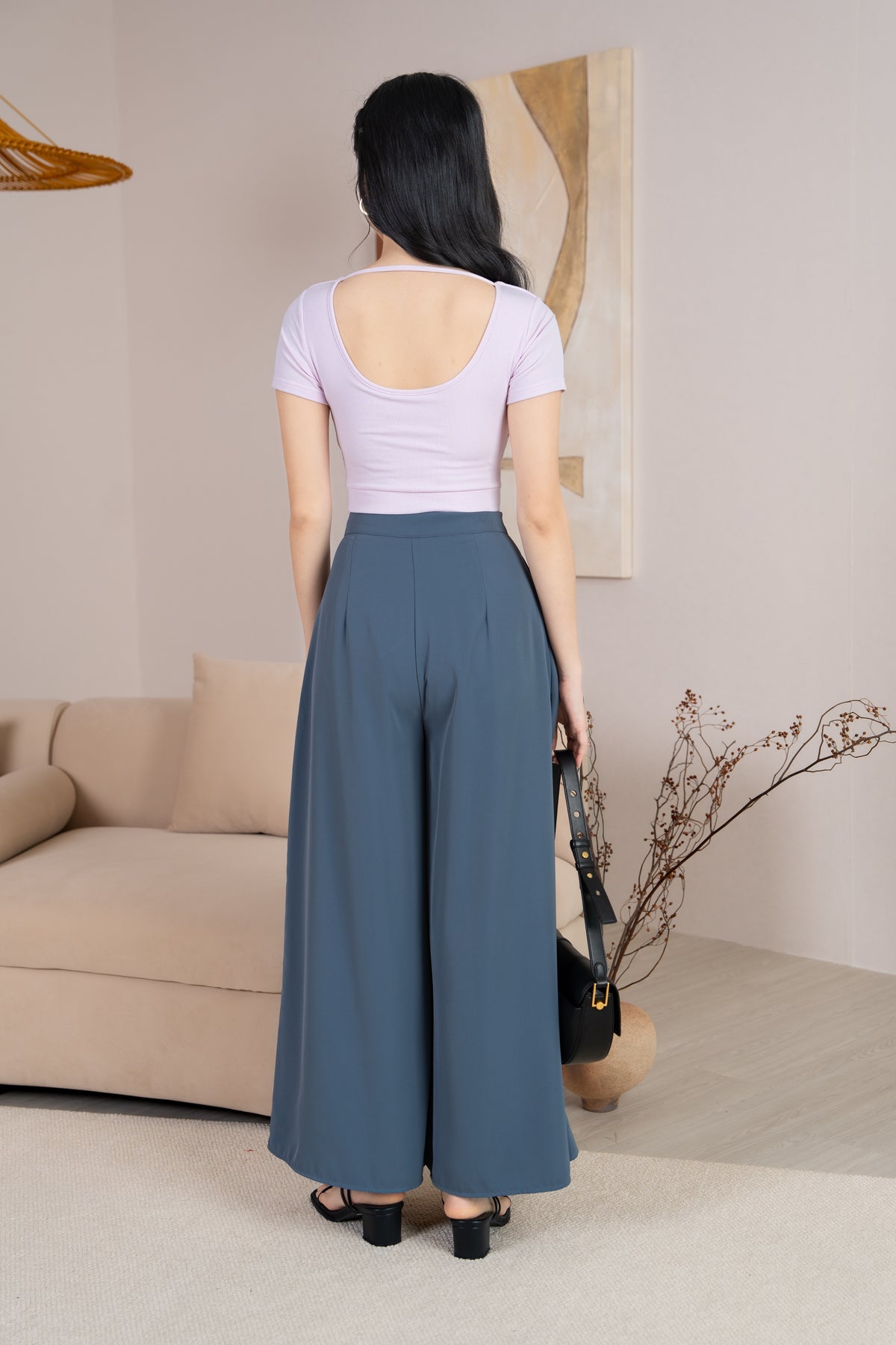 Serene Sleek Palazzo Pants in Steel Blue
