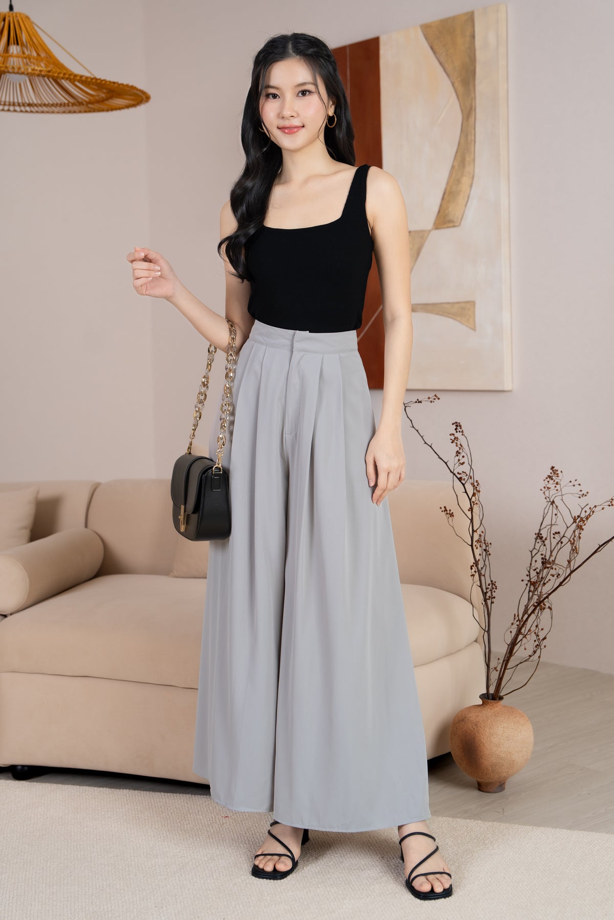 Serene Sleek Palazzo Pants in Nude Grey