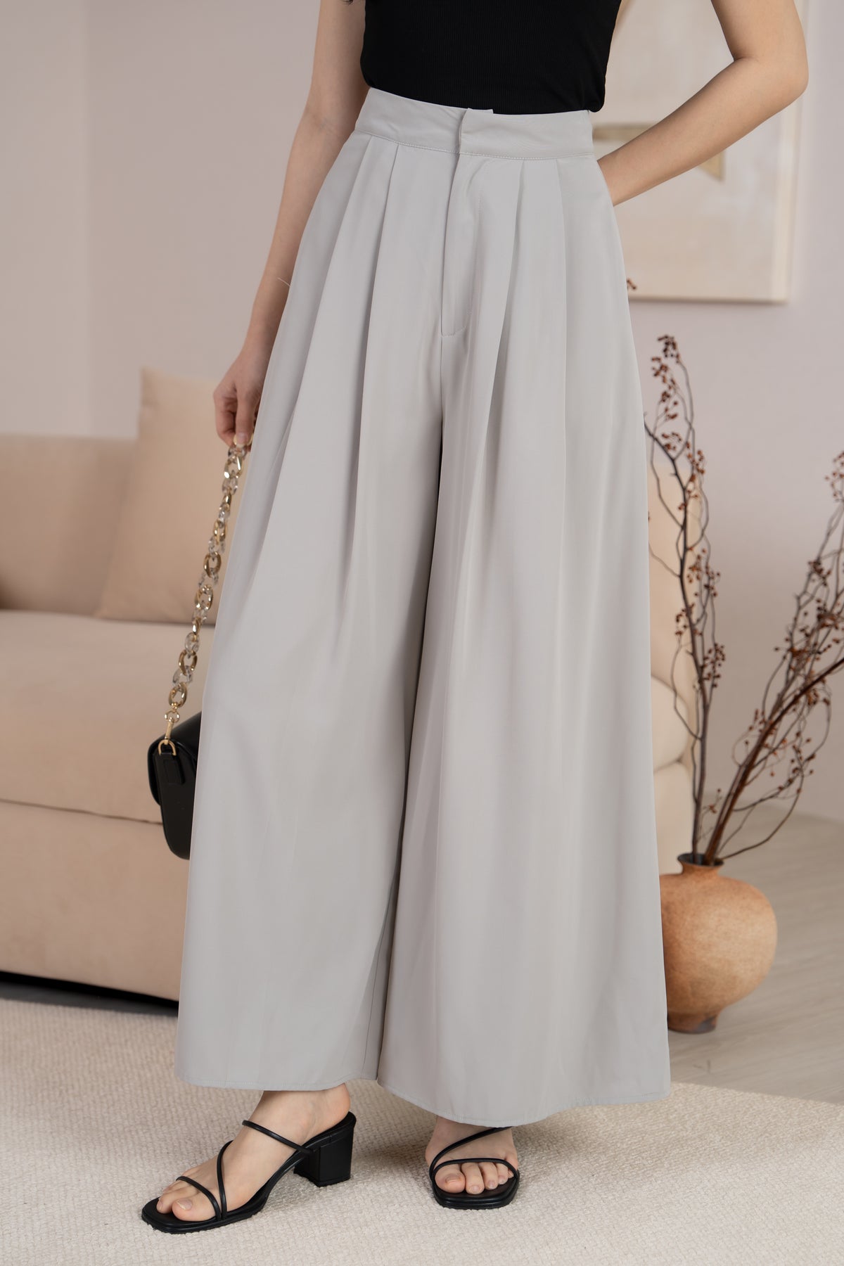 Serene Sleek Palazzo Pants in Nude Grey