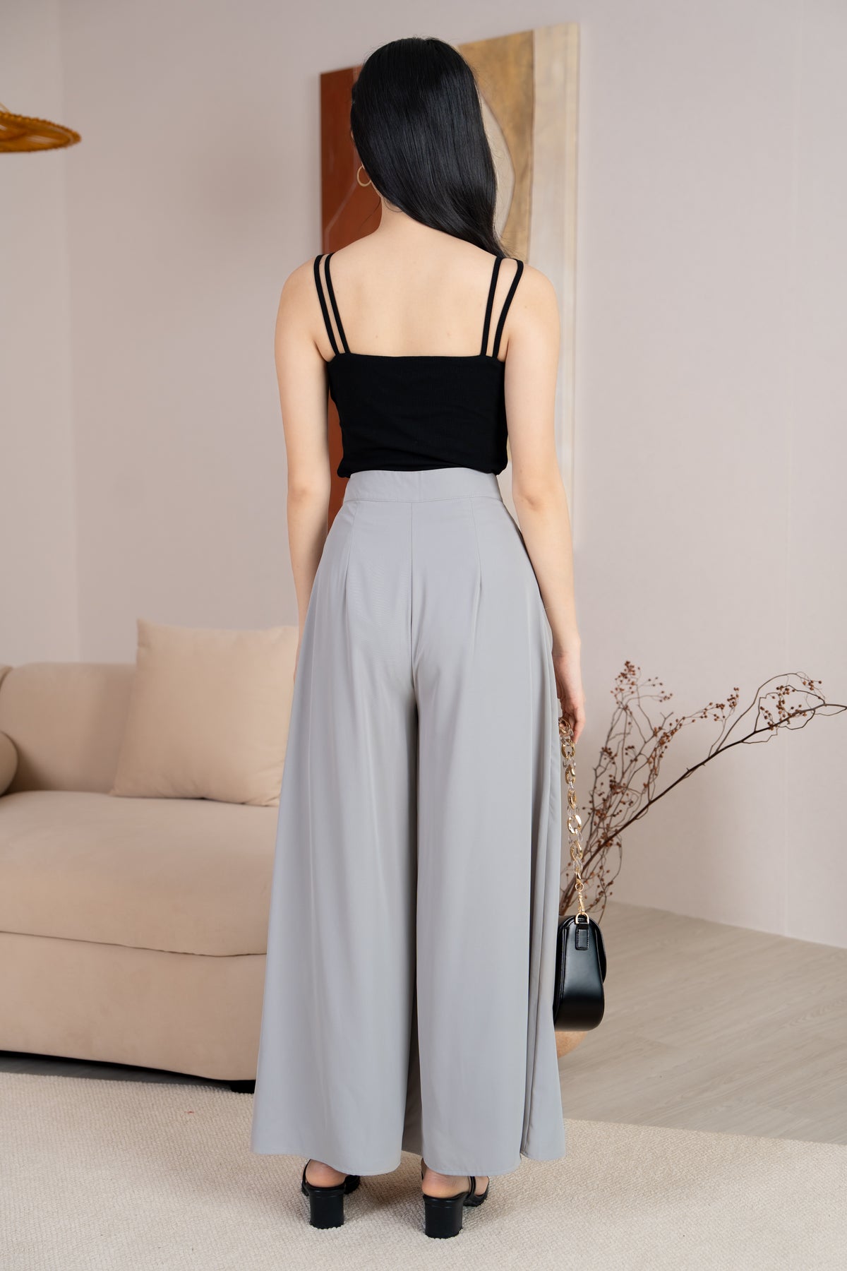 Serene Sleek Palazzo Pants in Nude Grey