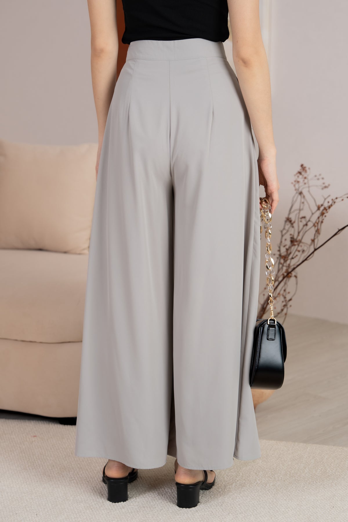 Serene Sleek Palazzo Pants in Nude Grey