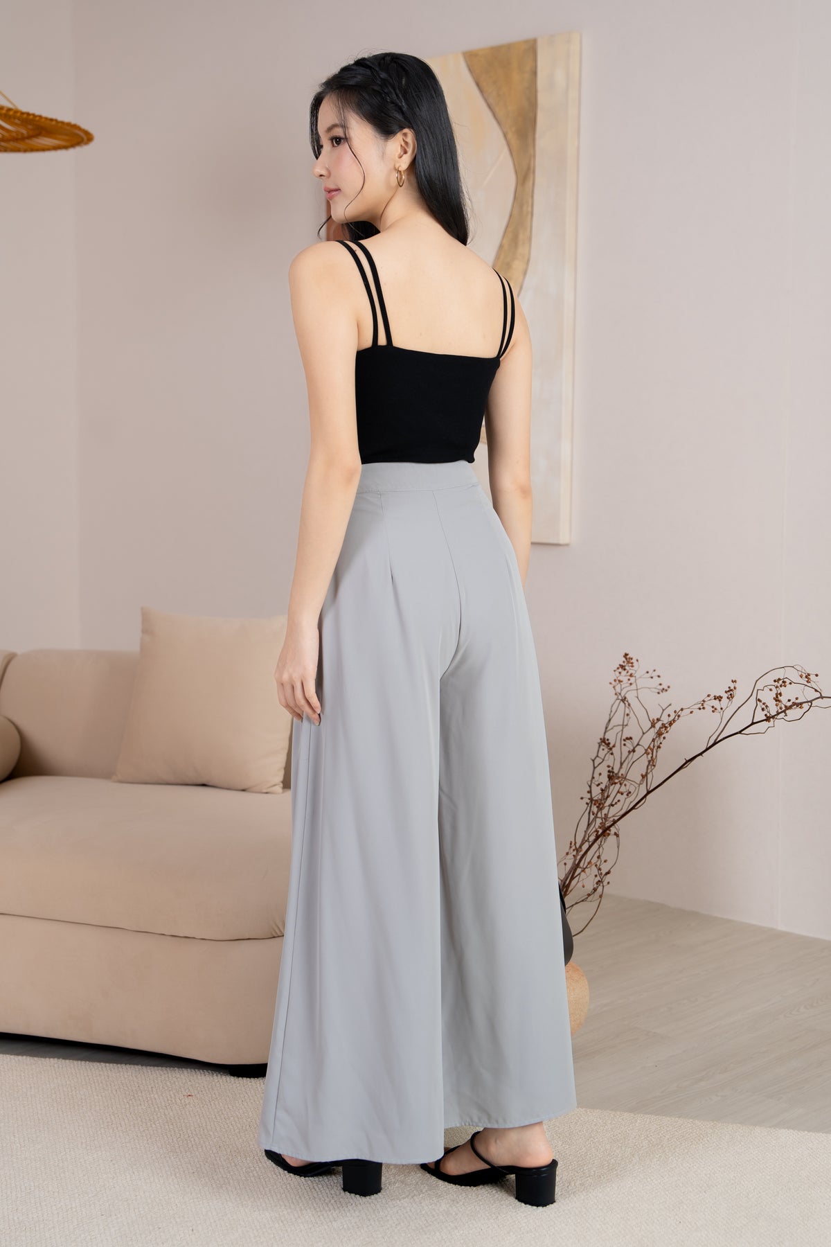 Serene Sleek Palazzo Pants in Nude Grey