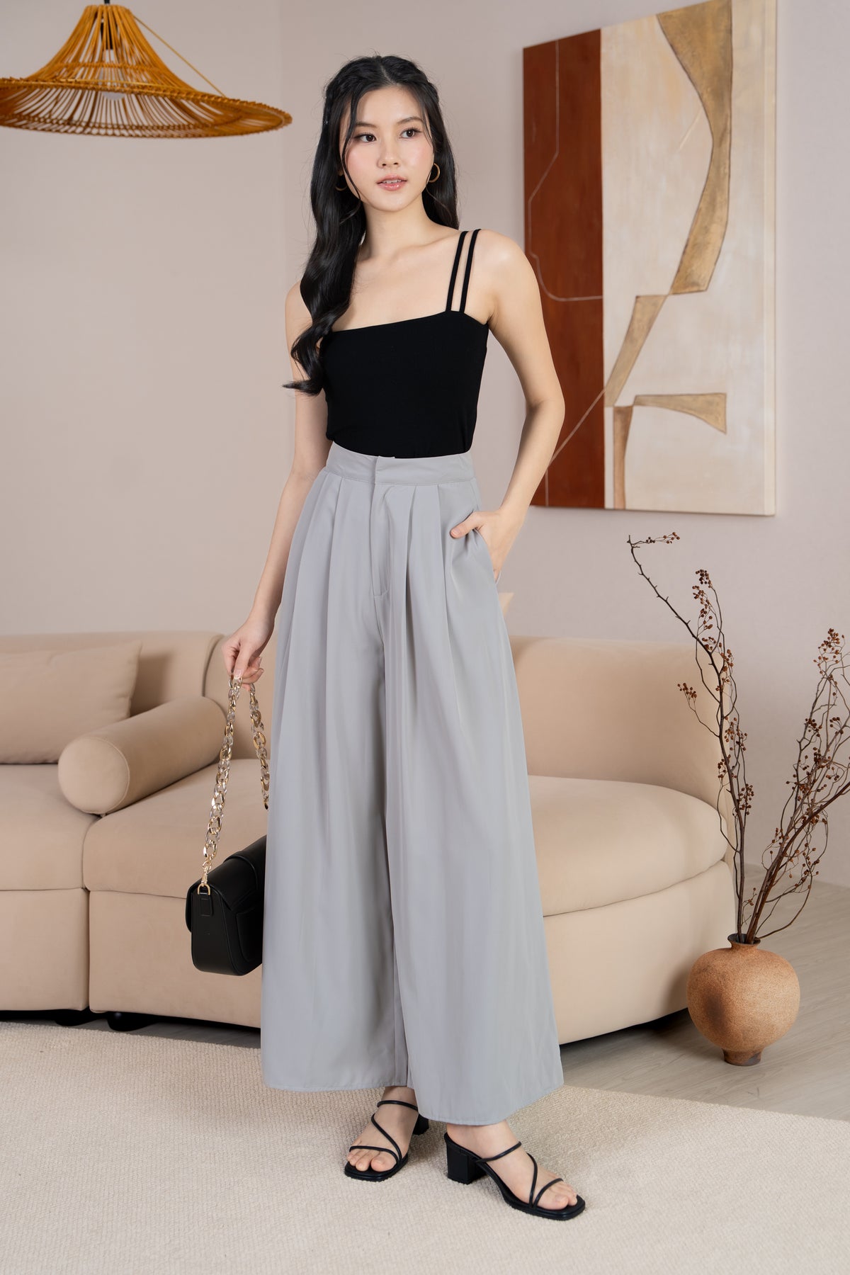 Serene Sleek Palazzo Pants in Nude Grey