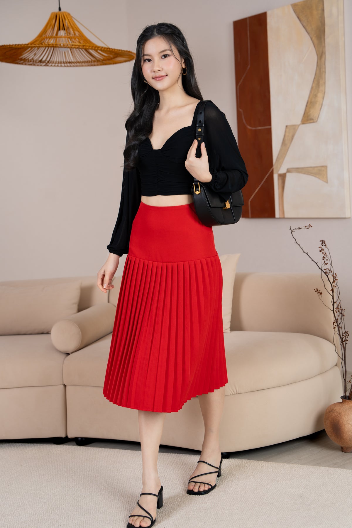 Sabrina Padded Long Sleeves Ruched Mesh Top in Black