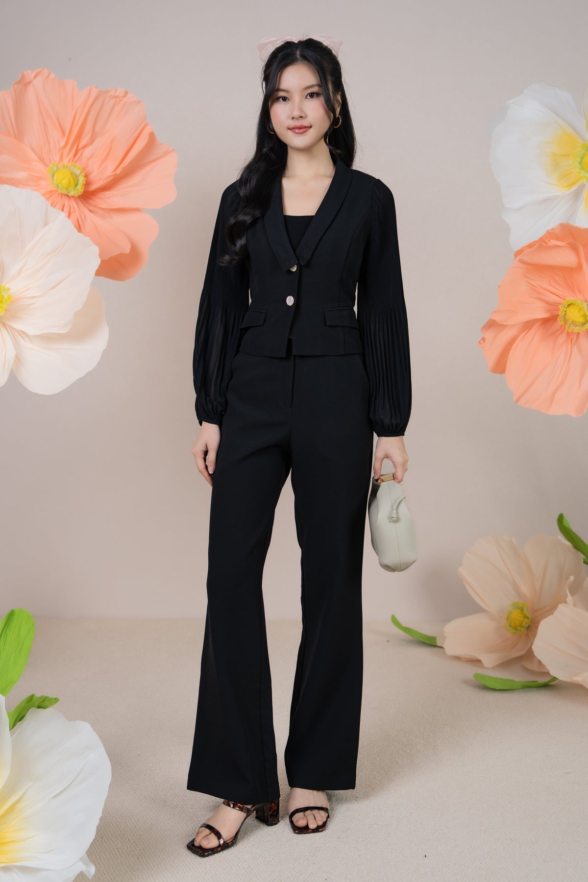 Crystal Button Pants in Black