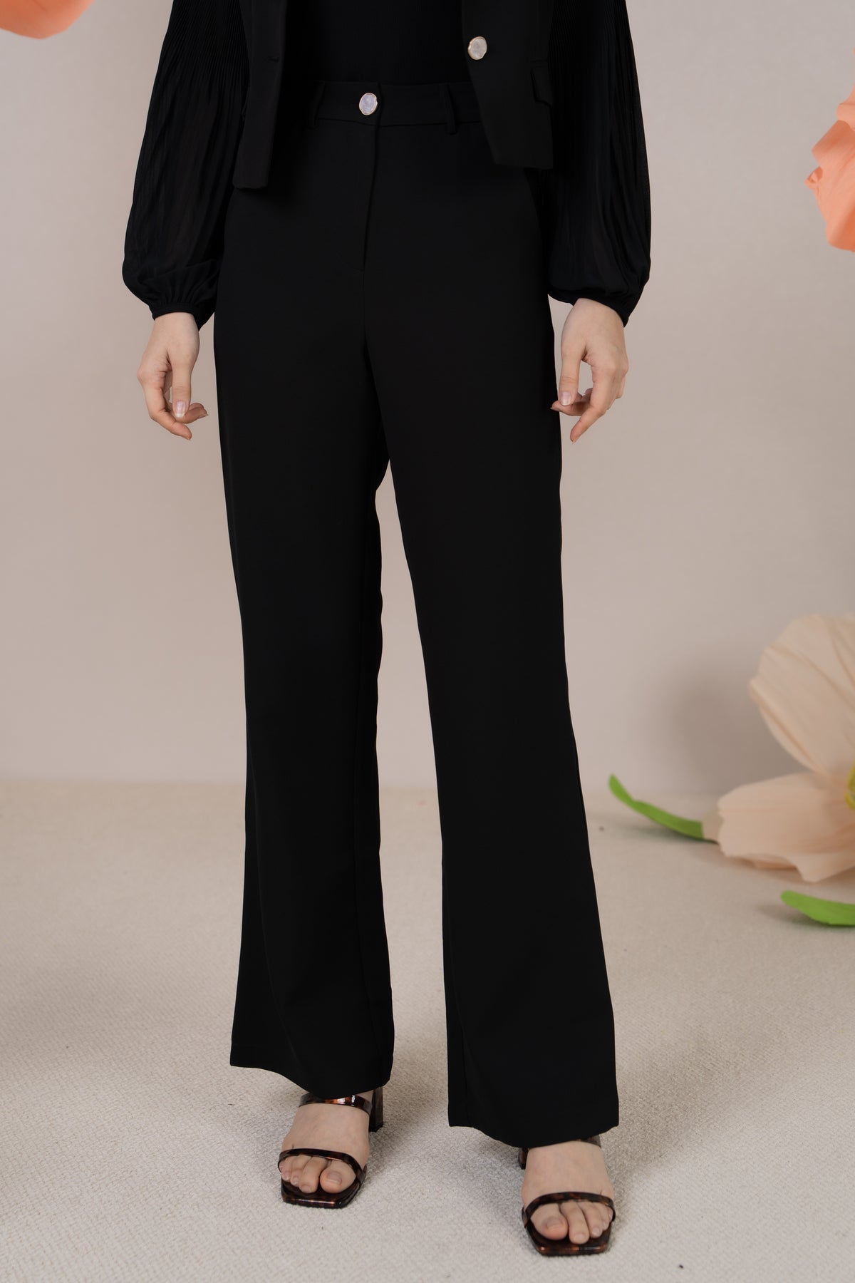 Crystal Button Pants in Black