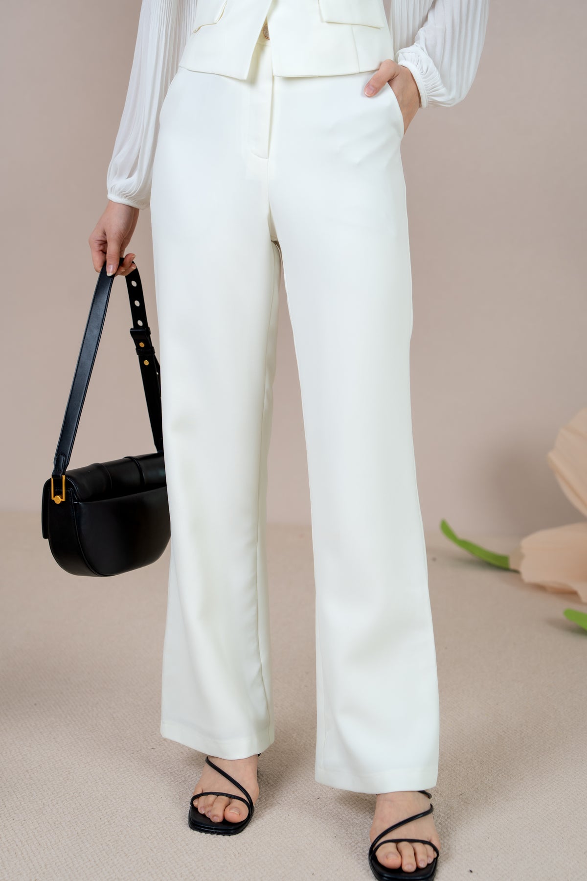 Crystal Button Pants in White