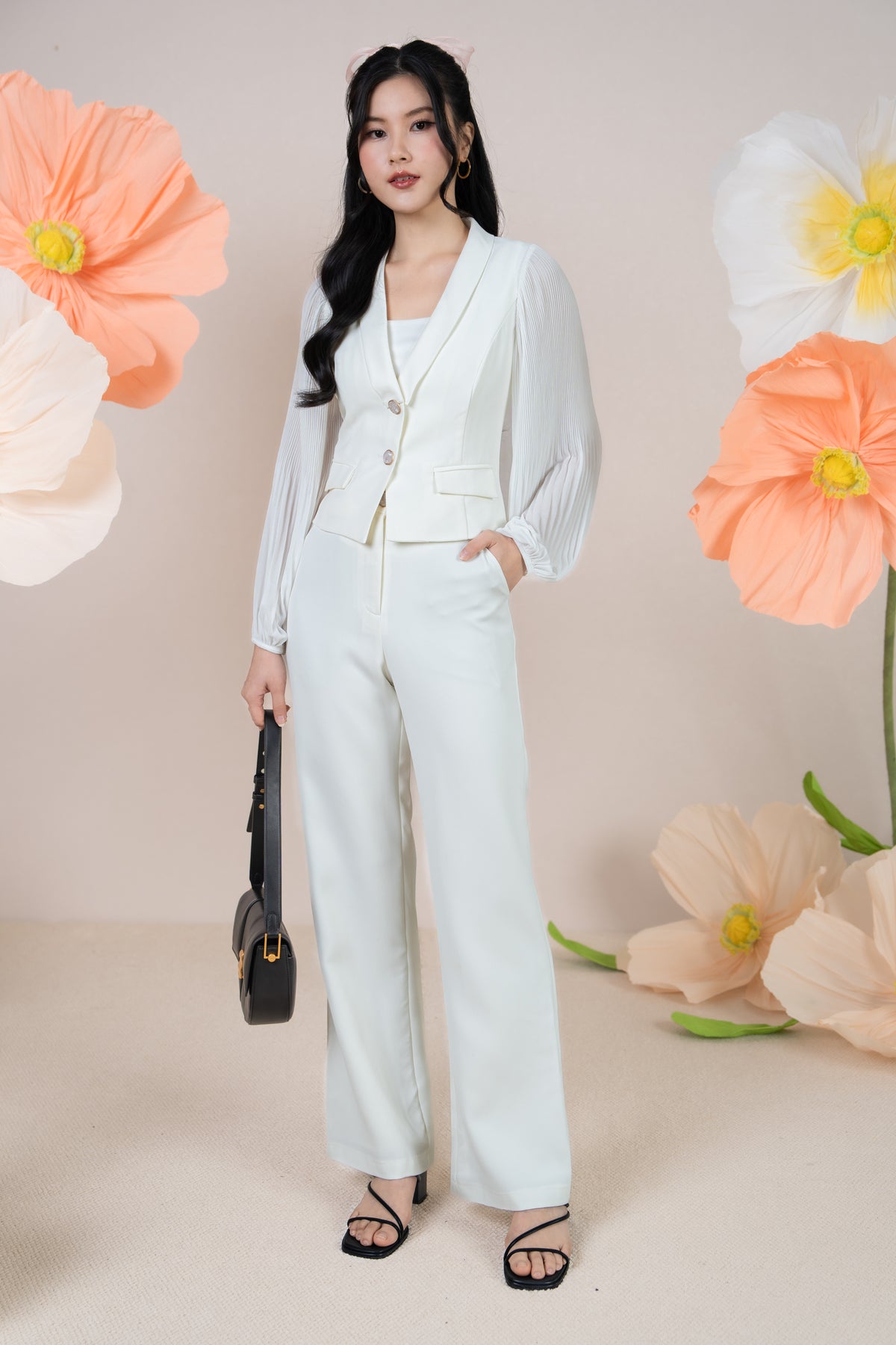 Crystal Button Pants in White