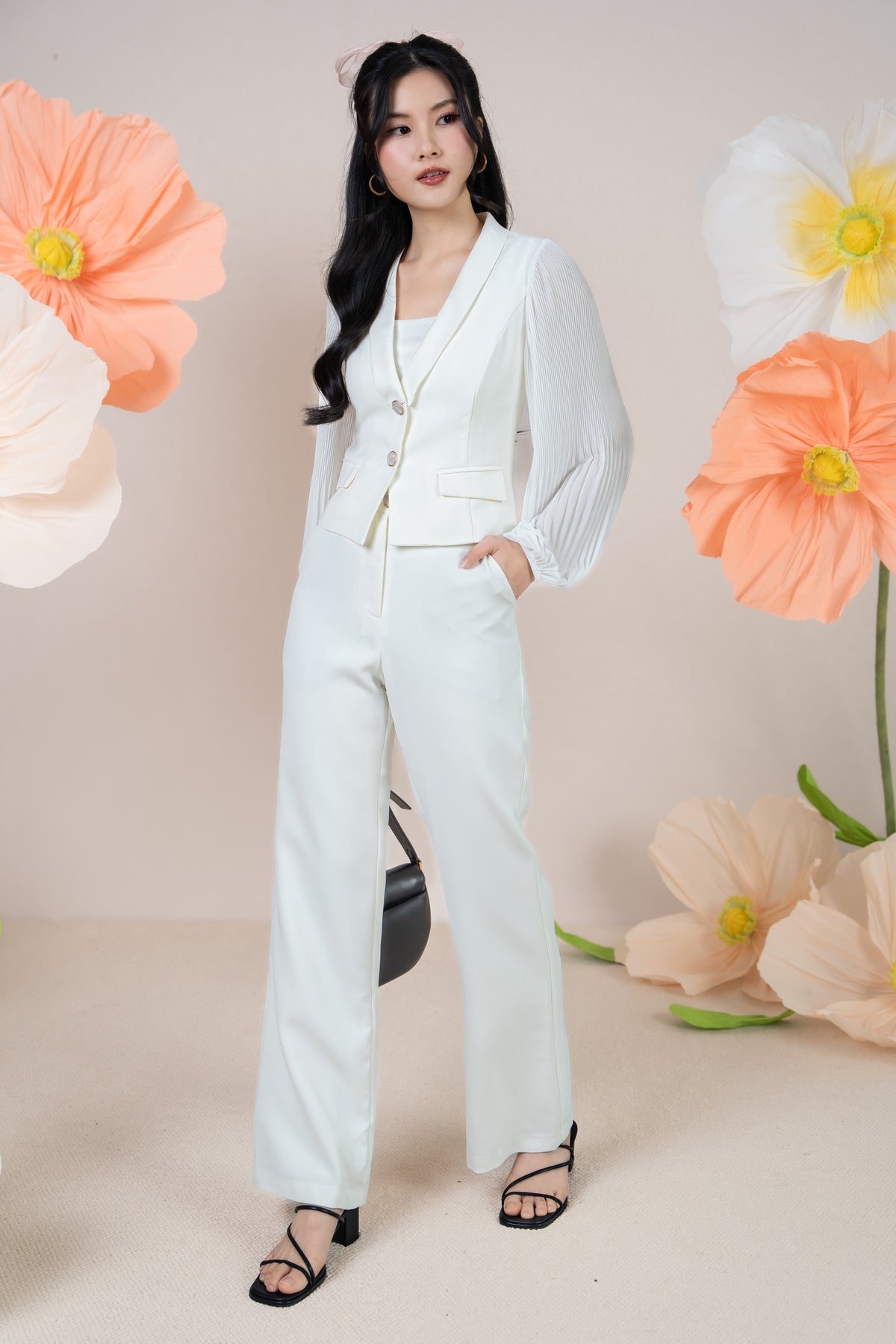 Crystal Button Pants in White