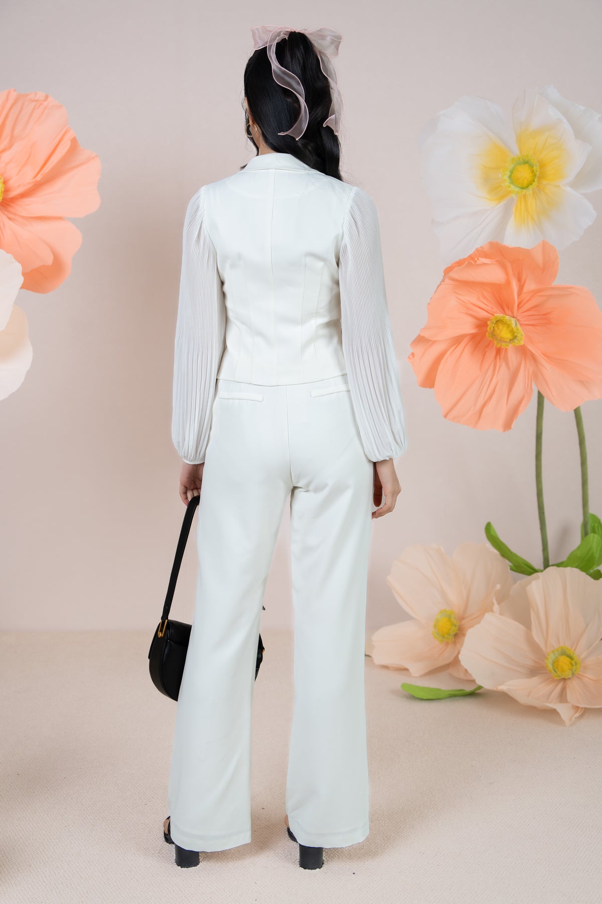 Crystal Button Pants in White