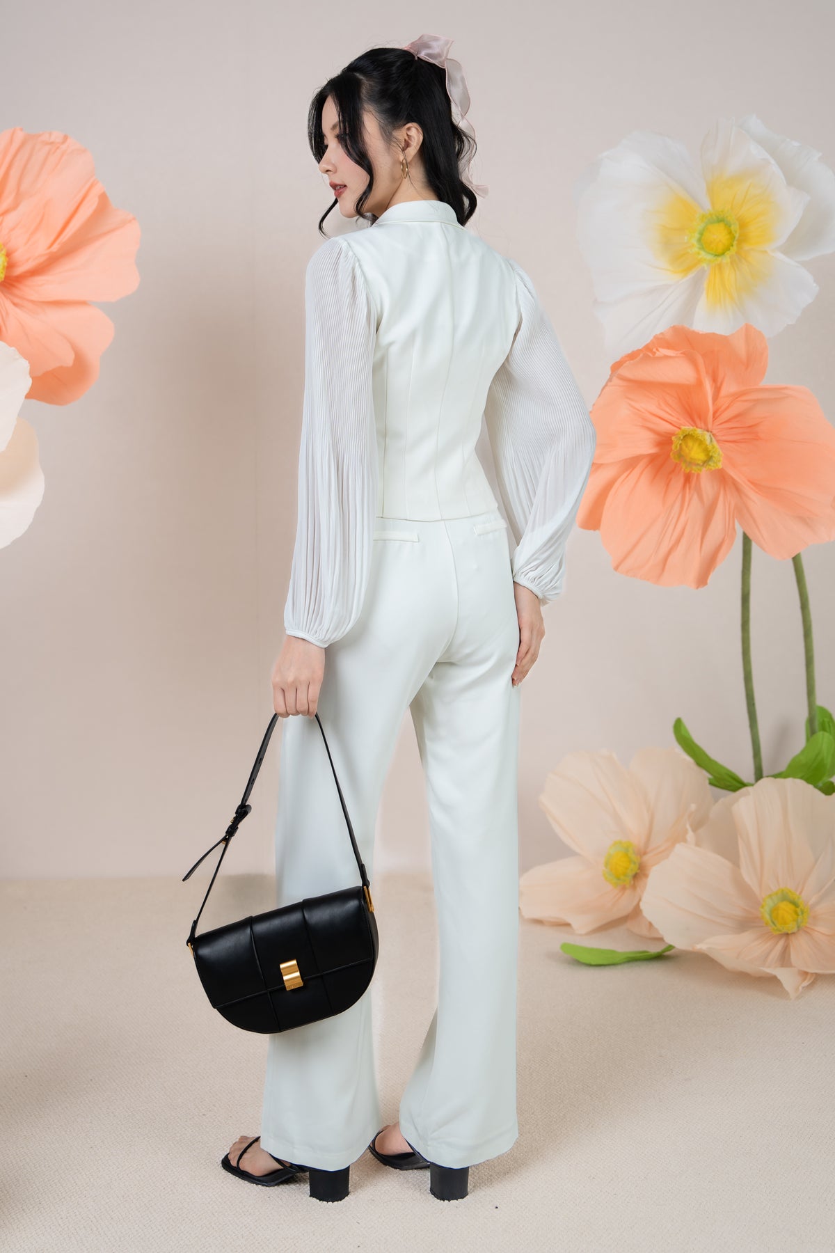 Crystal Button Pants in White