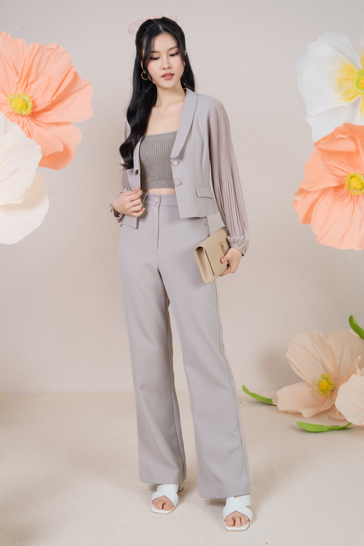 Crystal Button Pants in Nude