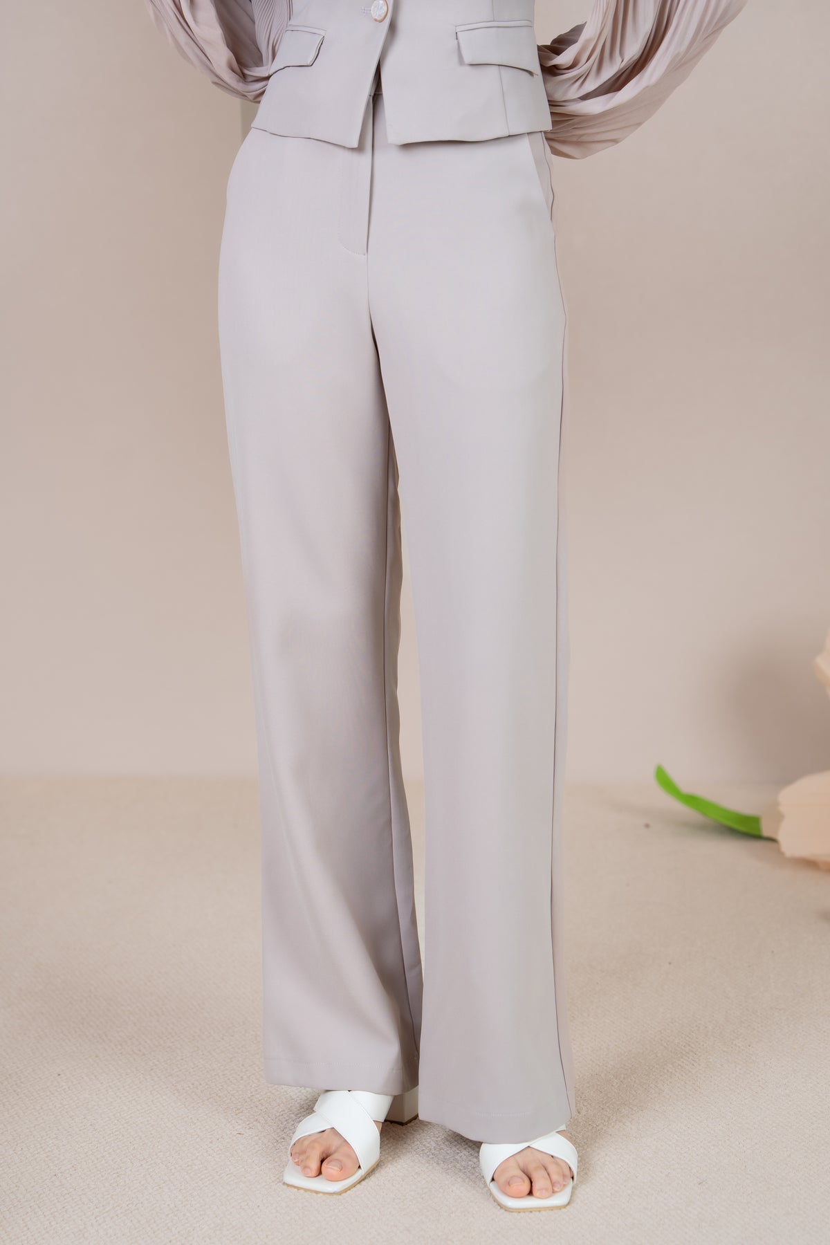 Crystal Button Pants in Nude