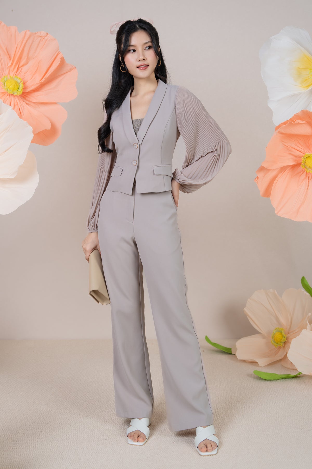 Crystal Button Pants in Nude