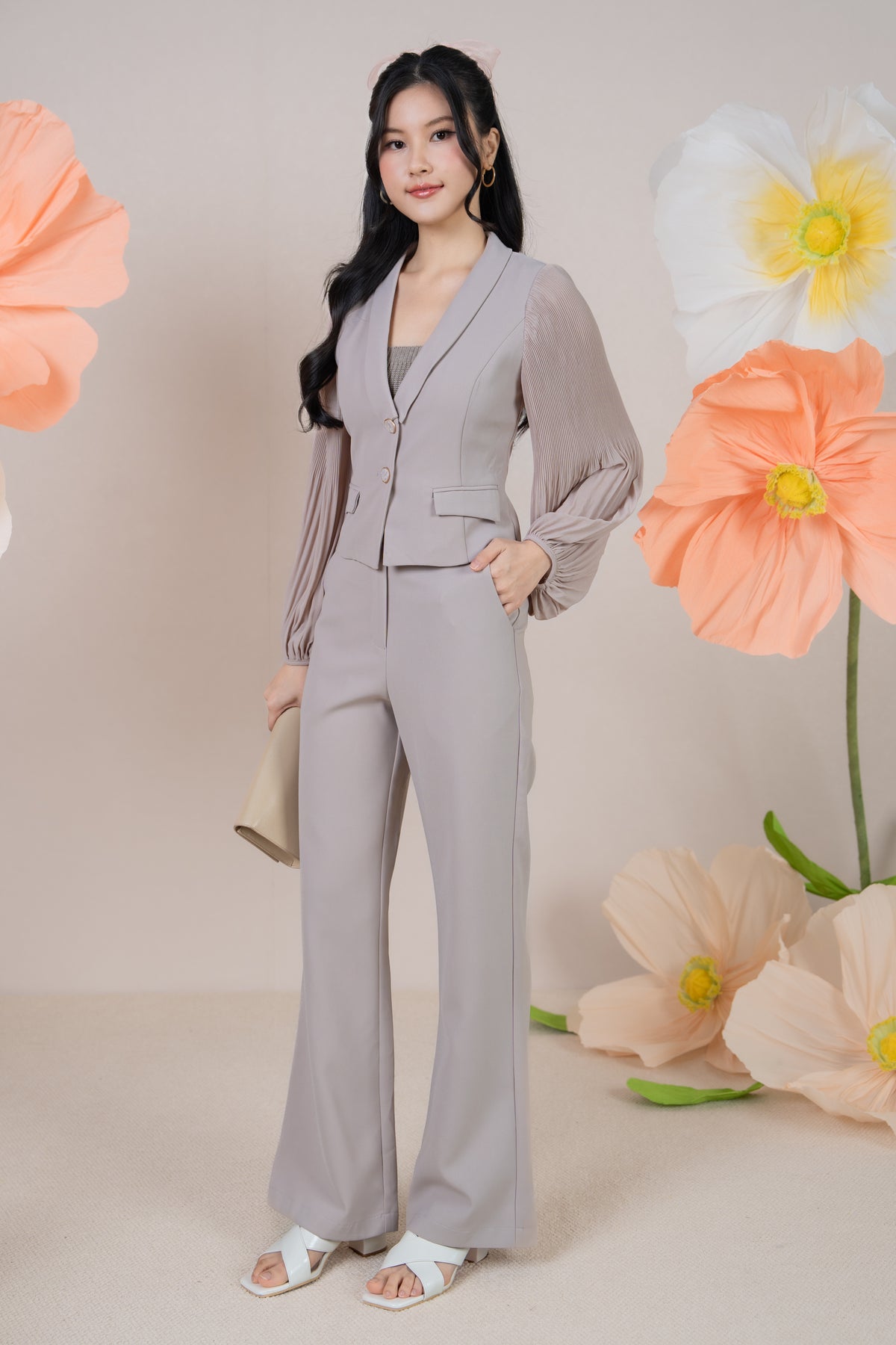 Crystal Button Pants in Nude