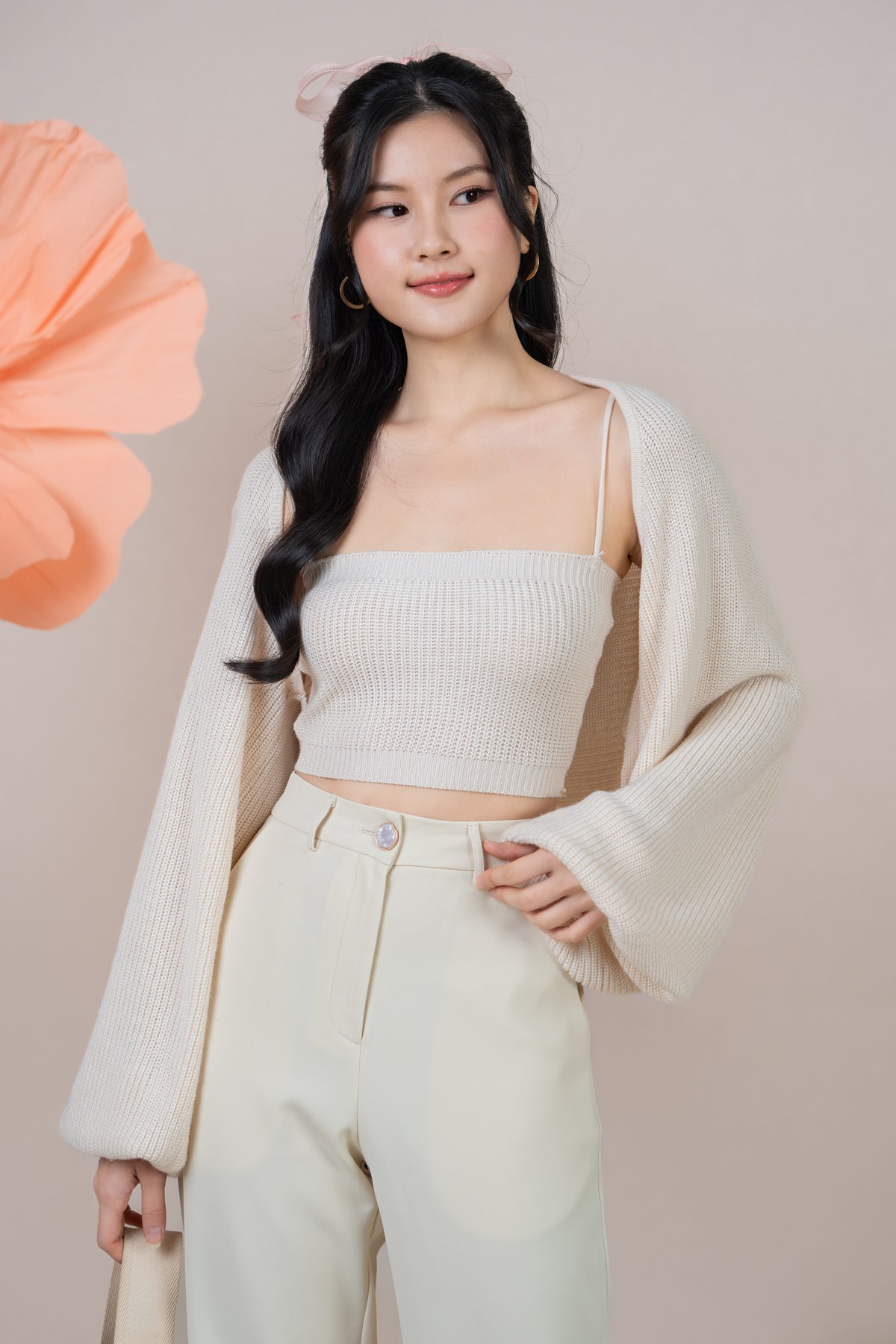 Holly Knit Cami+Bolero Set in Cream