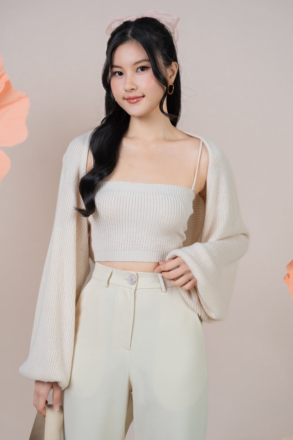 Holly Knit Cami+Bolero Set in Cream