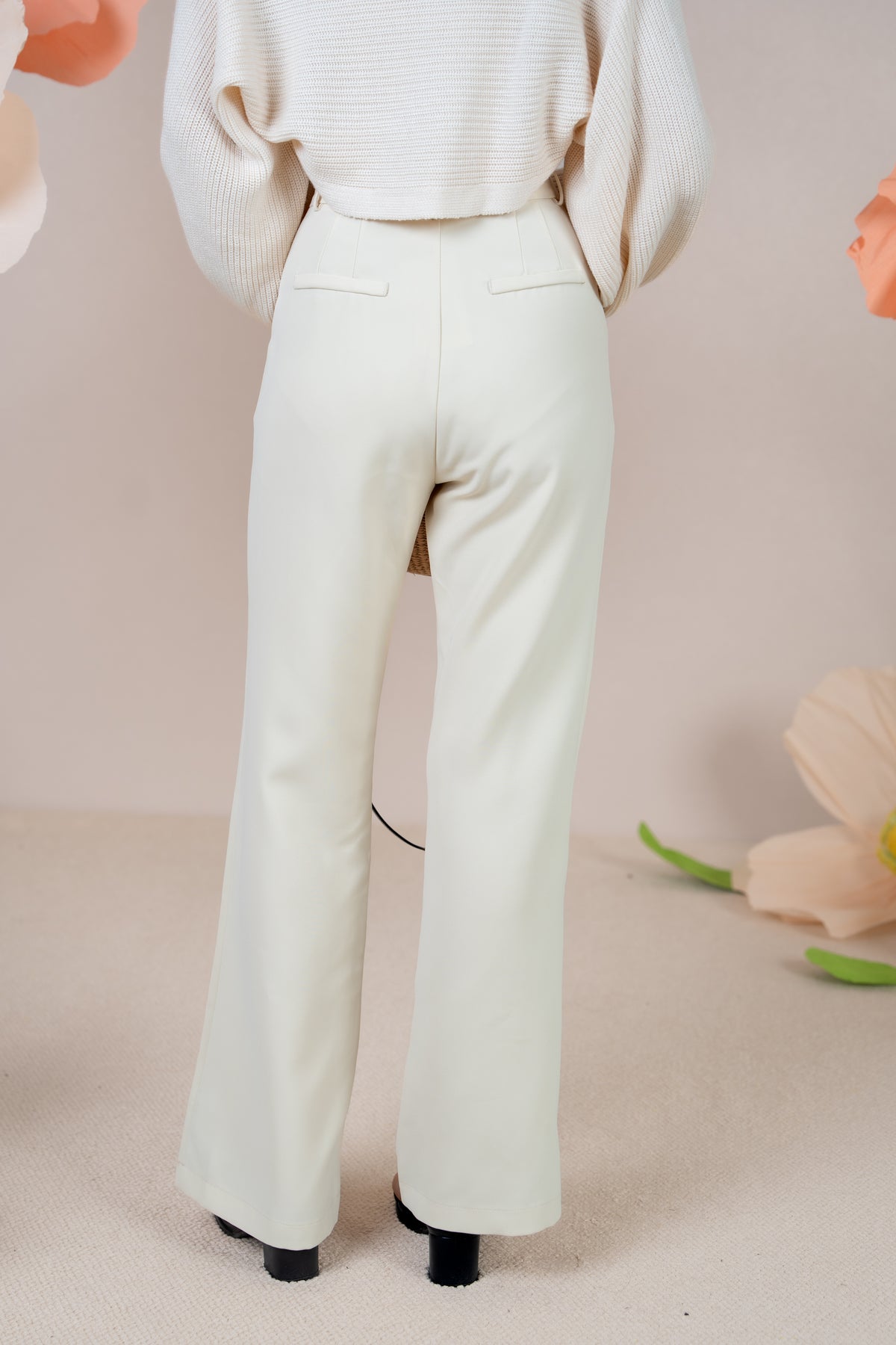 Crystal Button Pants in Cream