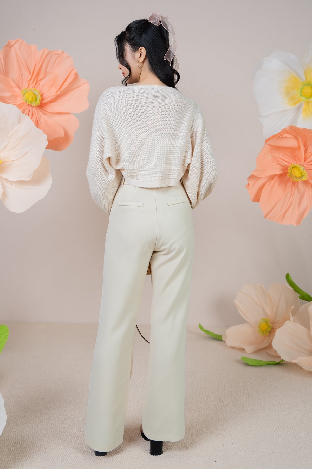 Crystal Button Pants in Cream